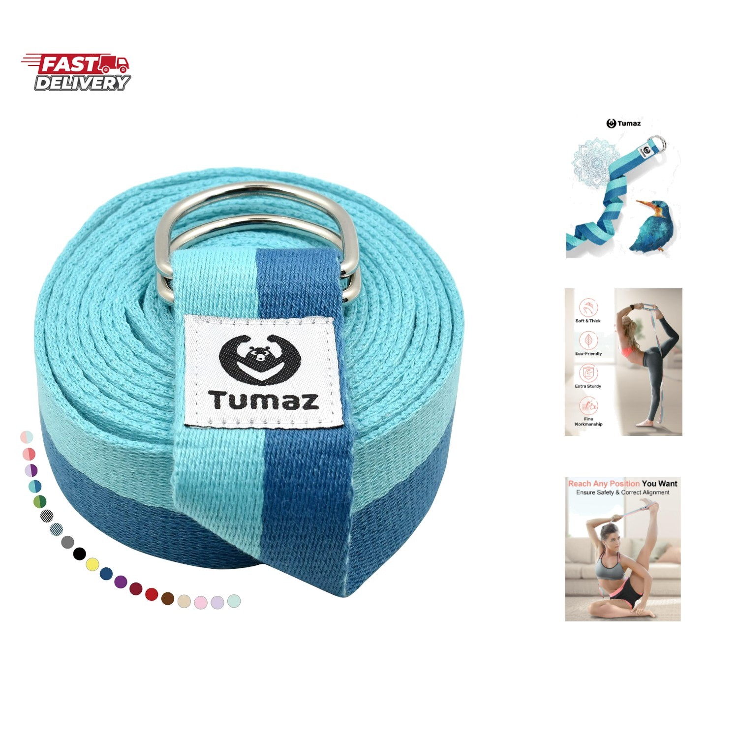 Yoga Strap/Stretch Bands [15+ Colors, 6/8/10 Feet Options] with Extra Safe Ad…