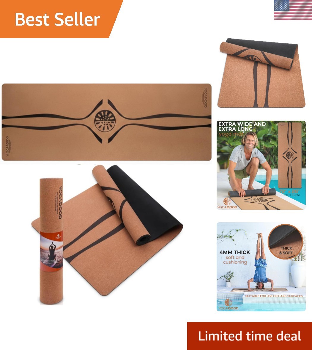 Cork Yoga Mat Thick 4mm – Natural Yoga Mat Non Toxic 72&Prime;x26&Prime; – Moisture-Activ…