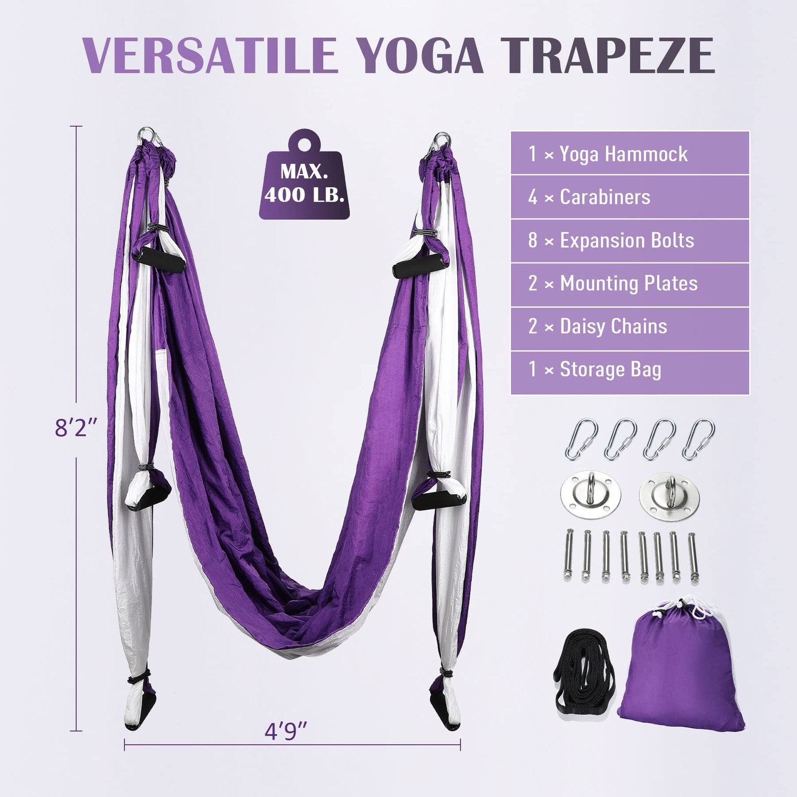 ZELUS Aerial Yoga Swing Sling Strong Yoga Hammock Kit Set Trapeze Inversion E…