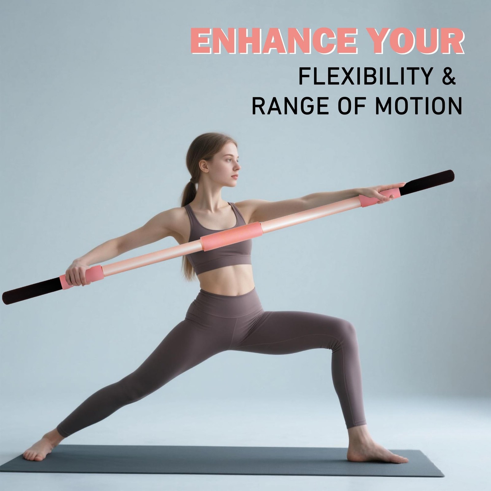 Pink Yoga Stick 58 Inch – Alloy Steel Stretching & Exercise Stick with Neck &…