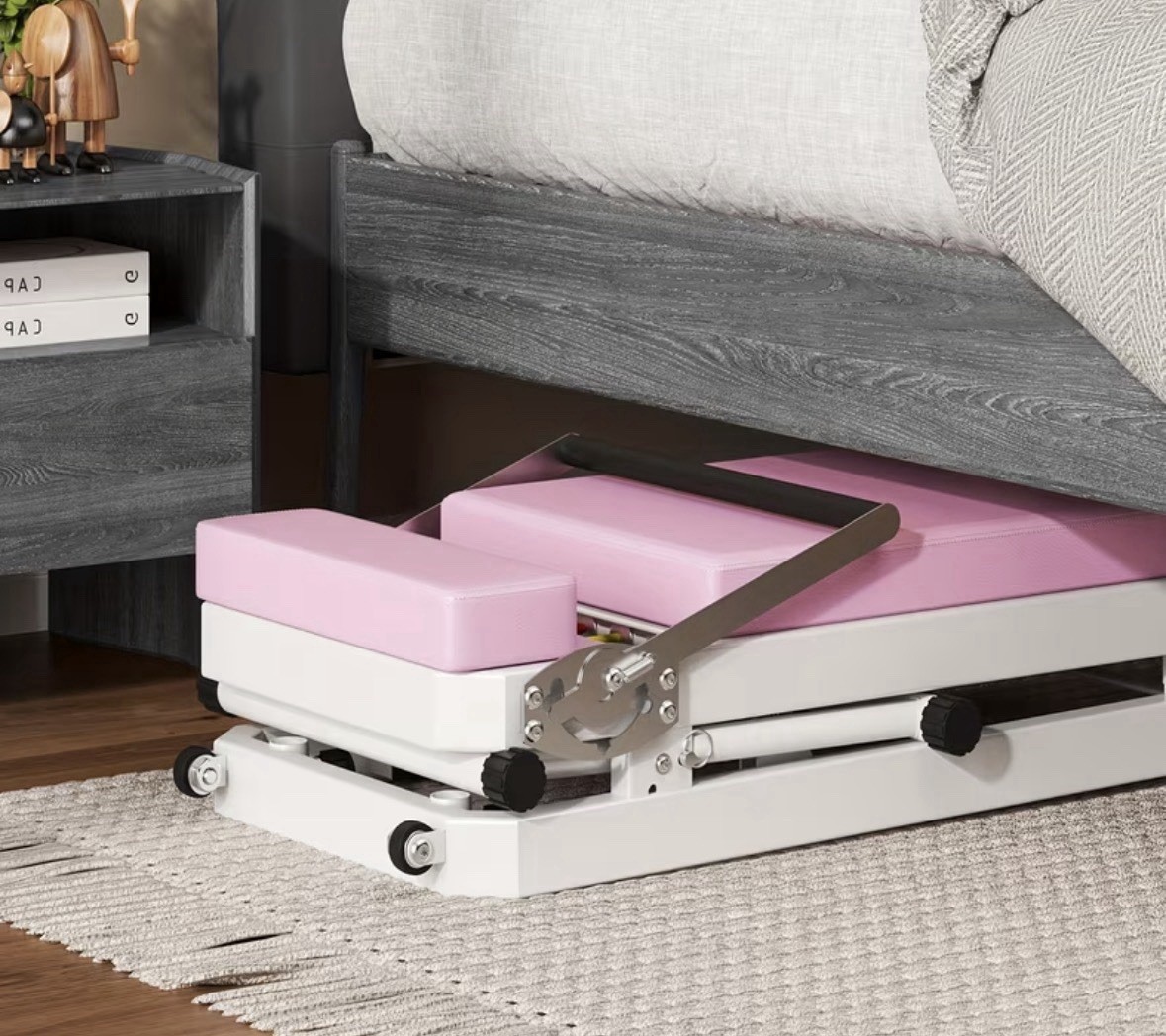 Foldable Pilates Reformer Machine for Home Indoor Use Metal Pink/White/Black