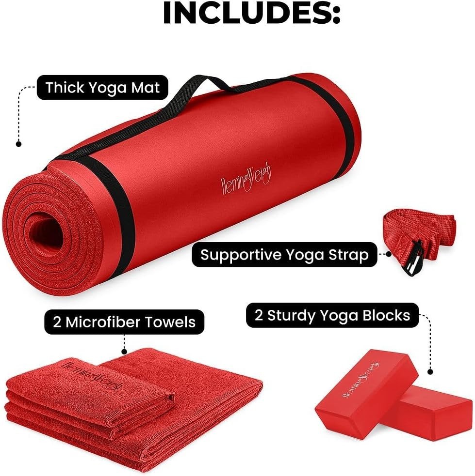 Yoga MatSet for Home Workouts 1/2 »Thick Length 72 »X24 »Mat Blocks Strap Towel