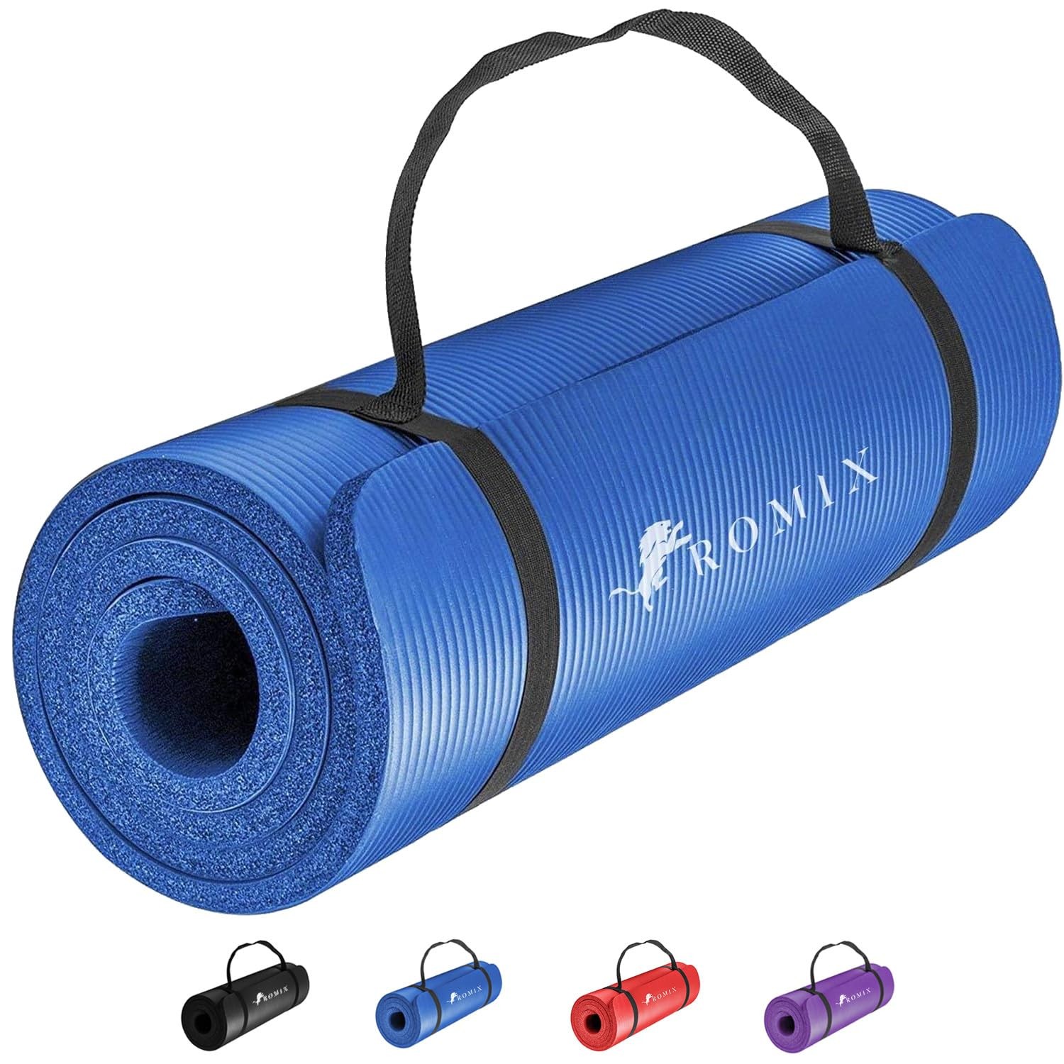 ROMIX Yoga Mat Thick 2/5 Inch (10mm), 72&Prime;L x 24&Prime;W Non-Slip Workout Mat, Blue