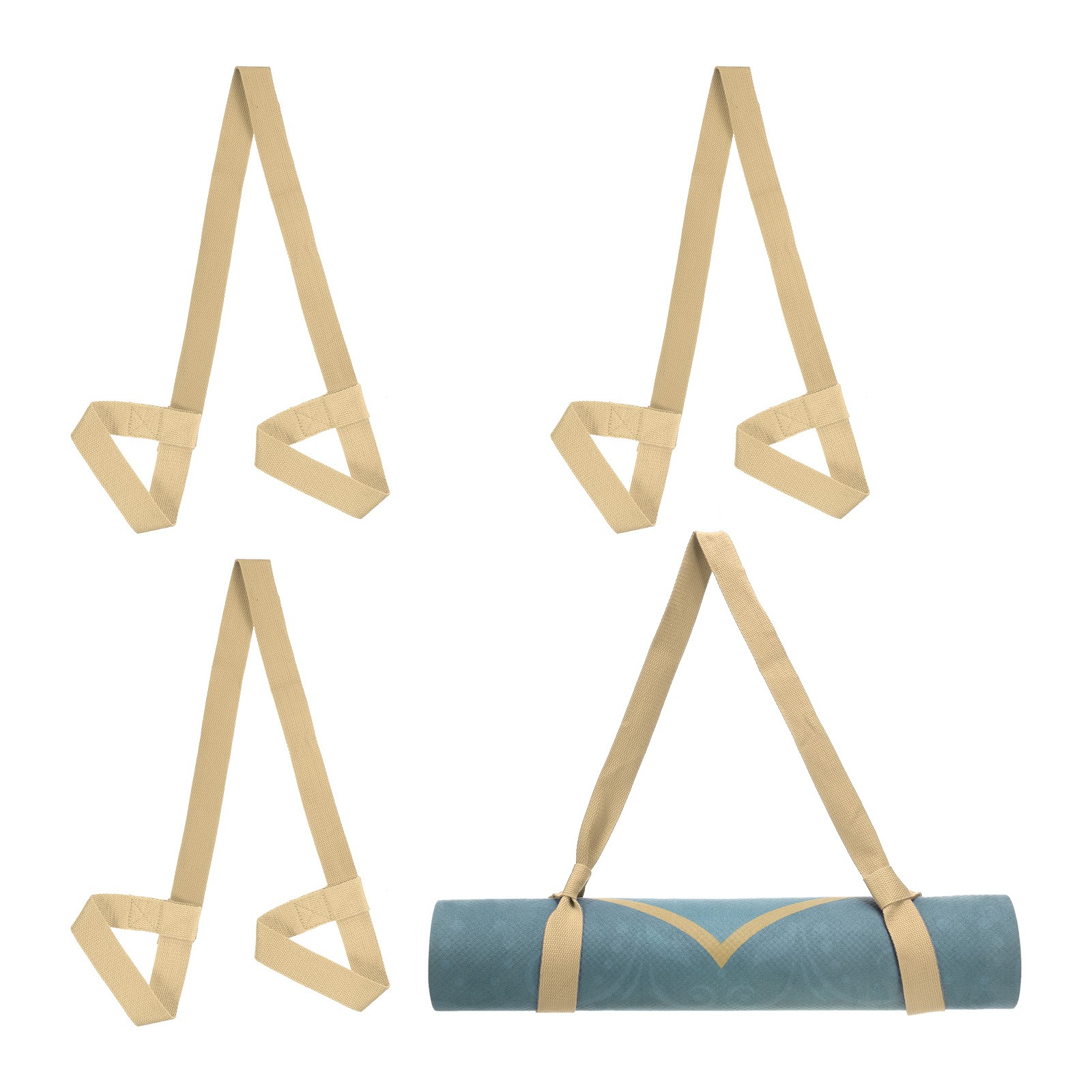 4Pcs Yoga Mat Strap Adjustable Yoga Mat Carrier Straps Sling, Khaki
