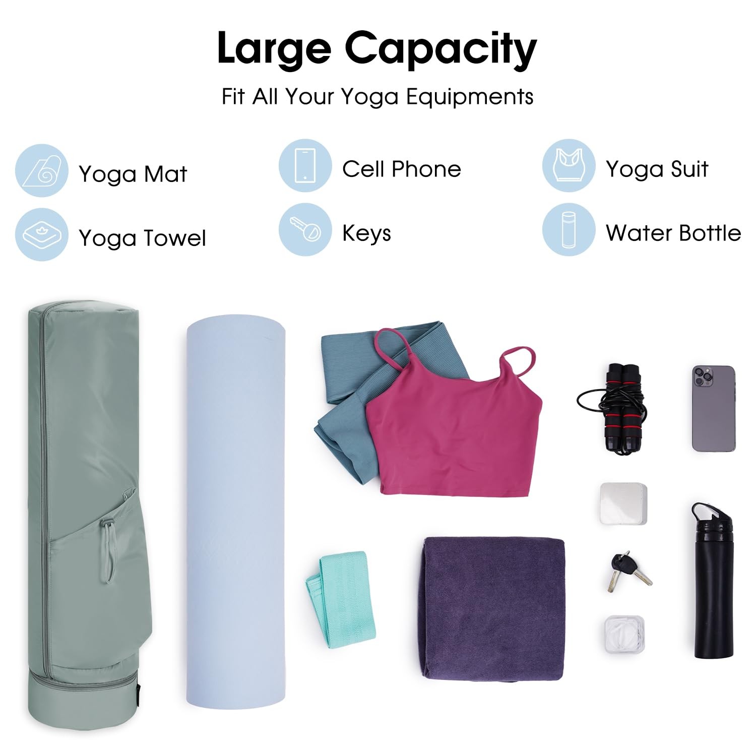Yoga Mat Bag, Full Zip Cargo Yoga Mat Carrier Bag with Drawstring Water Bottl…