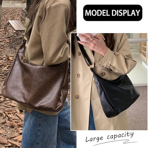 Vegan Leather Hobo Bags for Women Soft Slouchy Shoulder Handbag Dark Brown