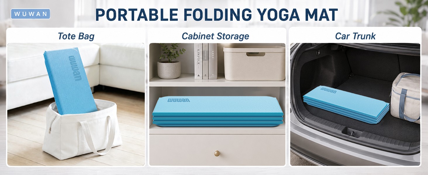 Folding Yoga Mat Extra Thick 0.4 Inch, Foldable Yoga Mat 75 x 26 Inches, TPE