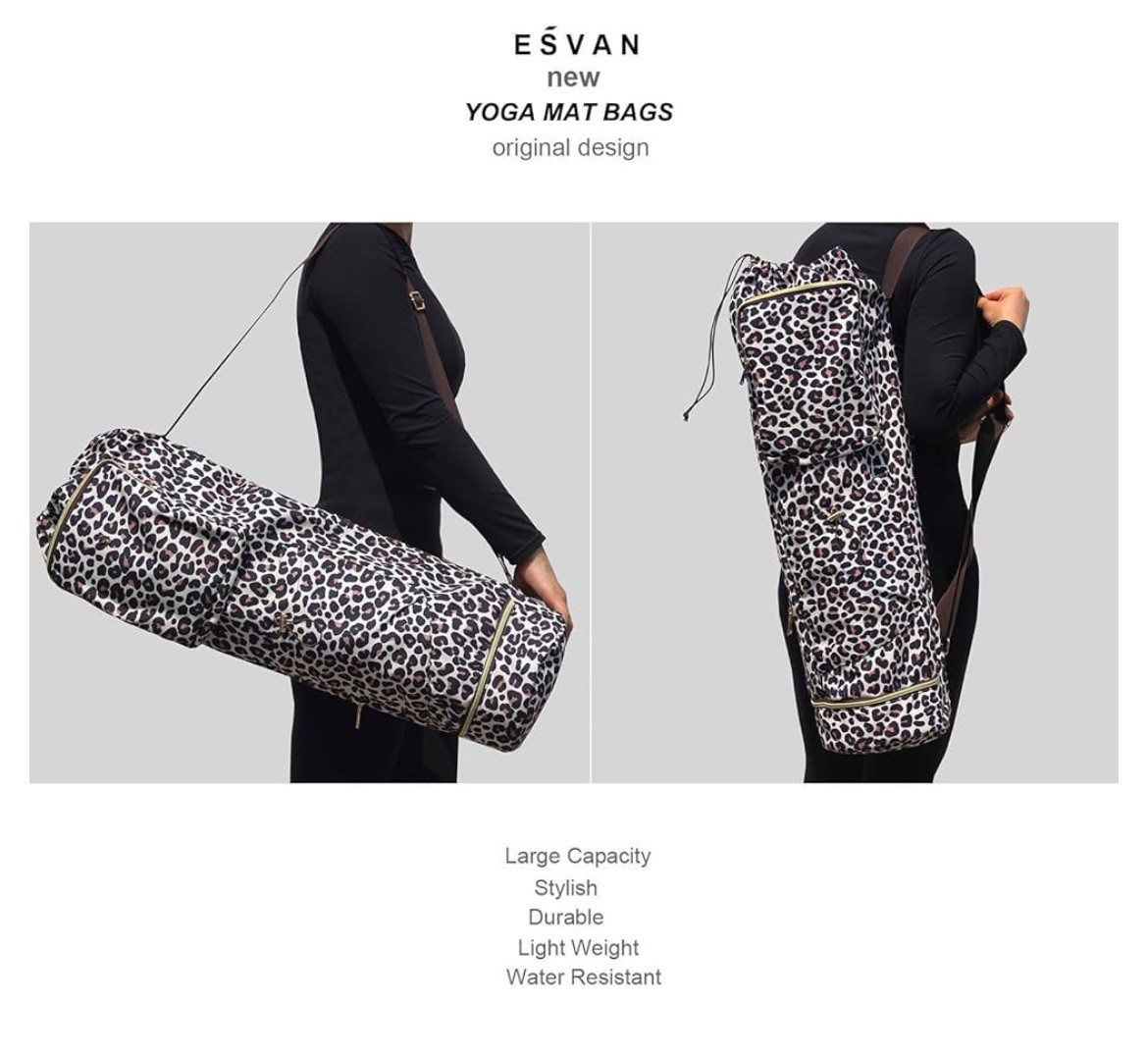 Yoga Mat Bag Carrier Multiple Pockets Leopard Print Large