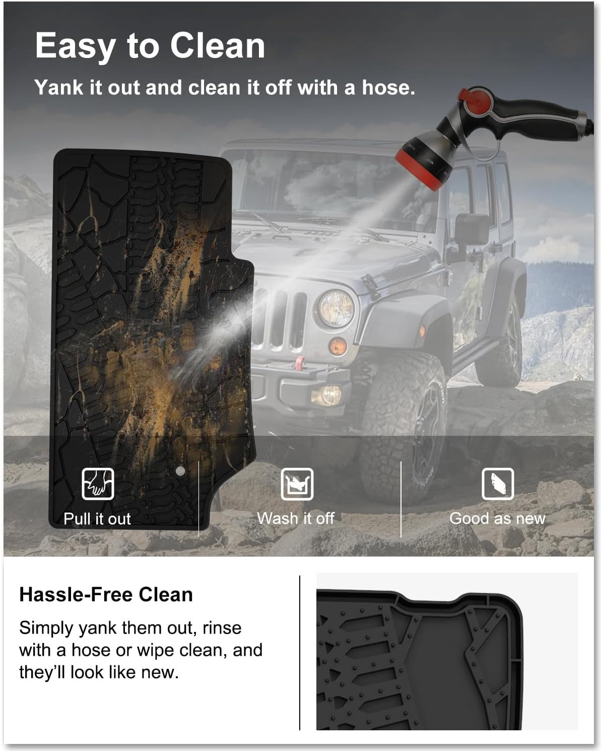 Custom Fit Floor Liners 2007-2013 Wrangler JK 4 Door Mats Front&Rear 2 Row Black
