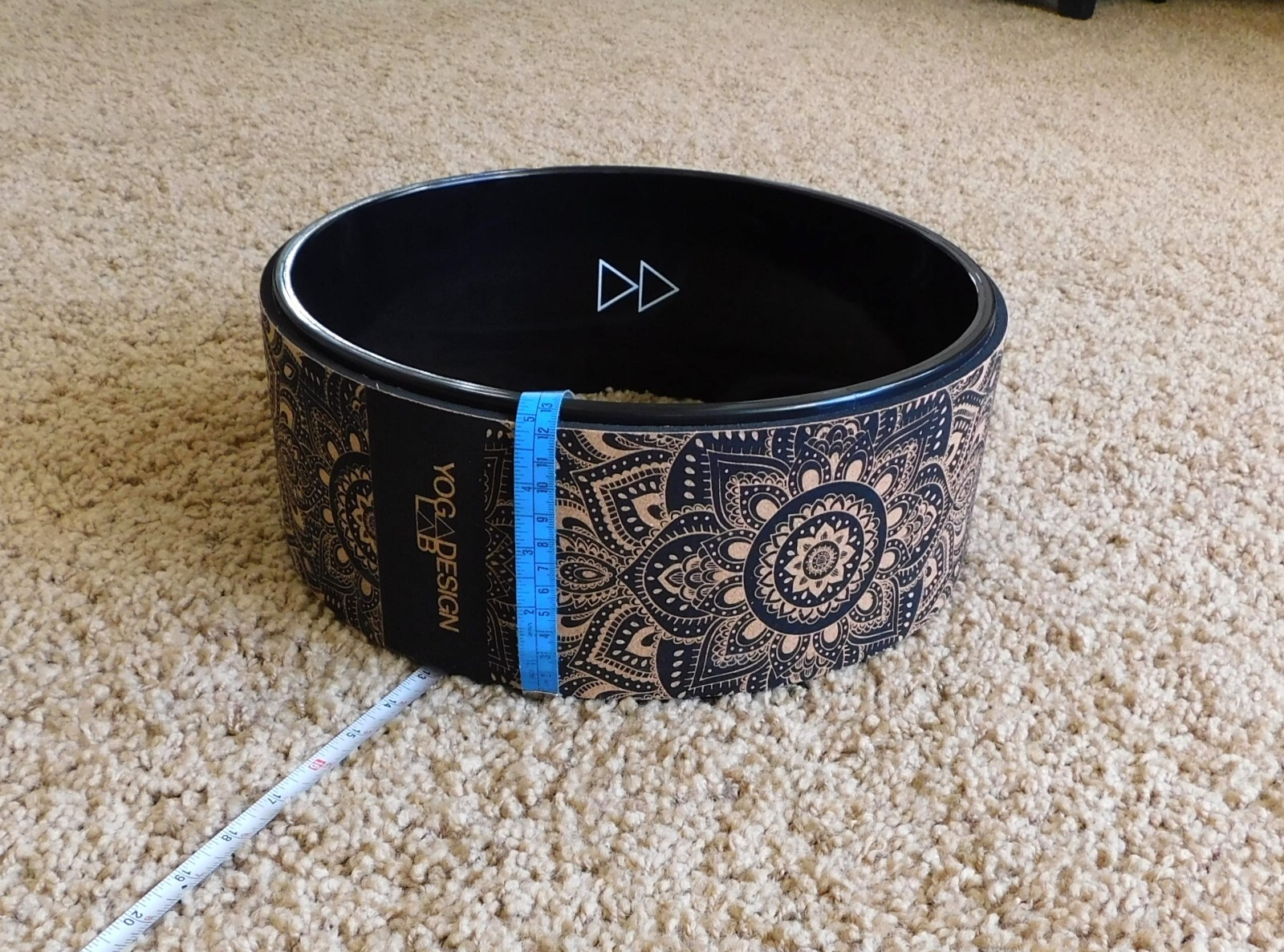 Cork Yoga Wheel by Yoga Design Lab (12.6 diameter), mandala black, New