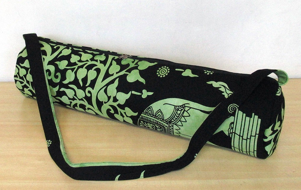 Green Elephant Yoga Mat Carrier Bags Hippie Mandala Cotton Bag With Shoulder US