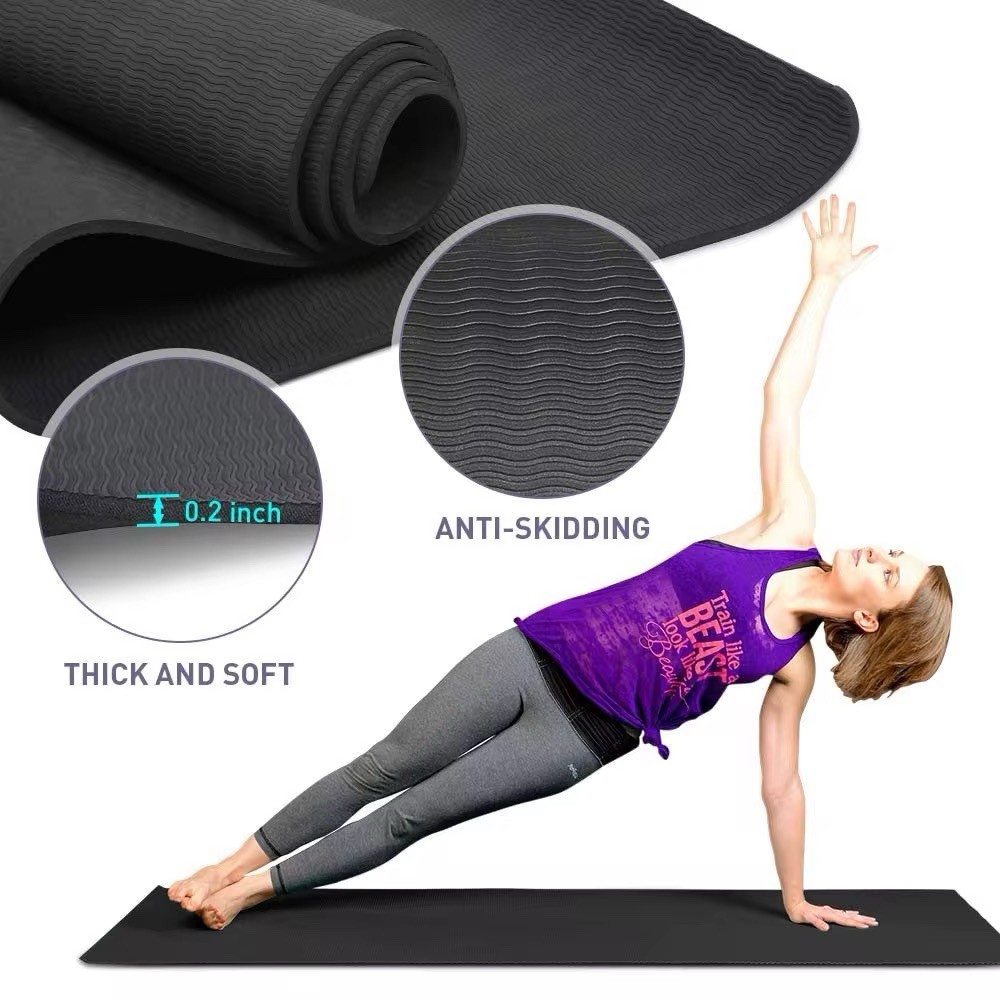 Leauyoga Non-Slip Thick and Soft Foam Yoga Mat Black 0.2 Inch for Adults