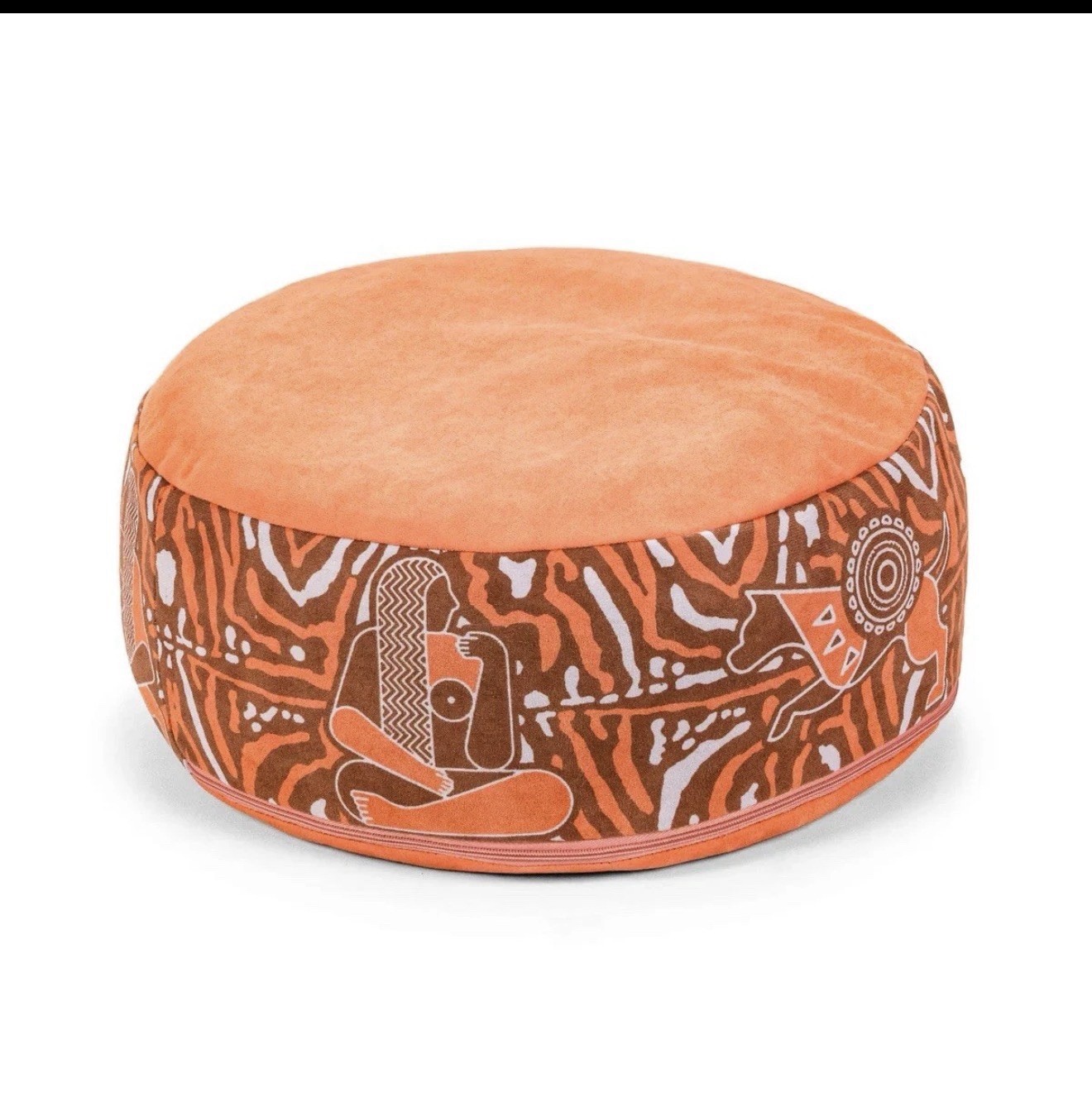 Round Zafu Meditation Pillow Orange Boho Yoga Cushion for Comfort and Support