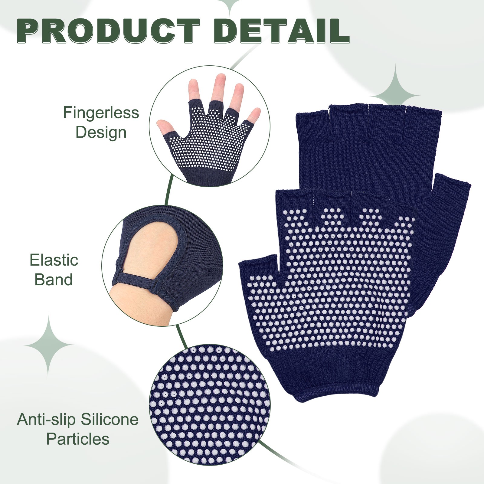 Yoga Gloves Non Slip Fingerless Pilates Gloves Navy Blue