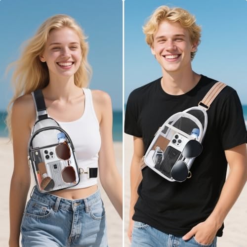 Clear Bag for Stadium Events, Clear Crossbody Bags for Women Men with Black
