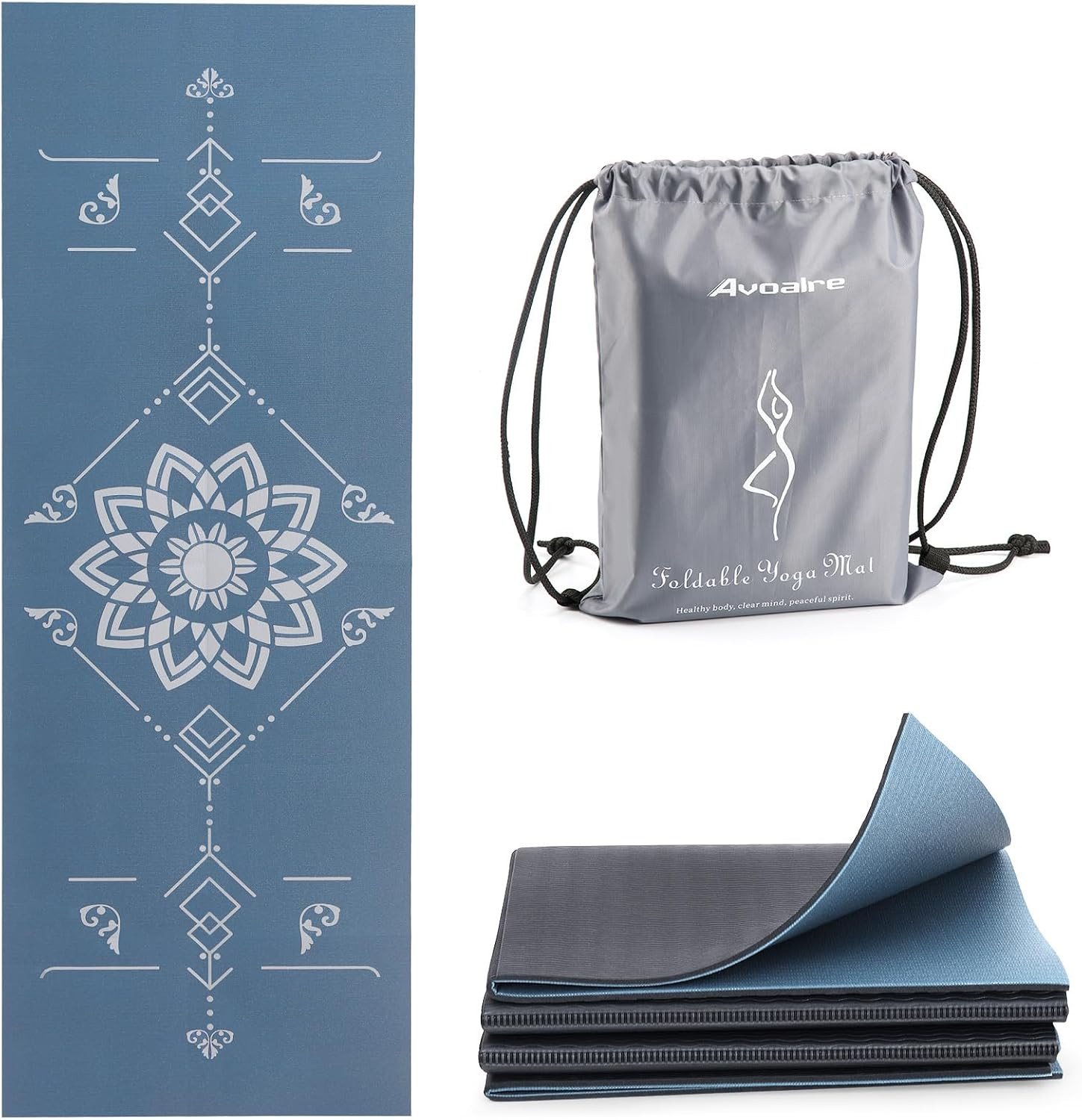 Folding Yoga Mat, Eco-Friendly PVC Travel Yoga Mat Packable, Double Sided Non-Sl