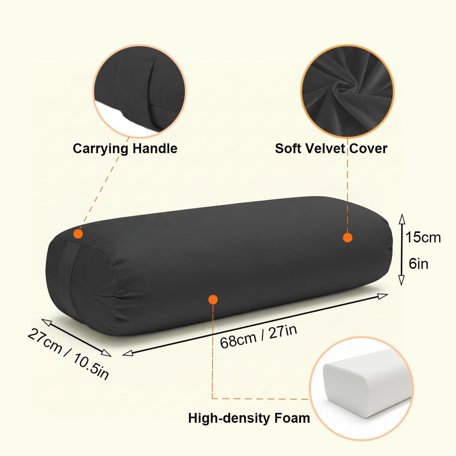 Yoga Bolster Pillow for Restorative & Yin Yoga – Meditation Pillow with Velve…