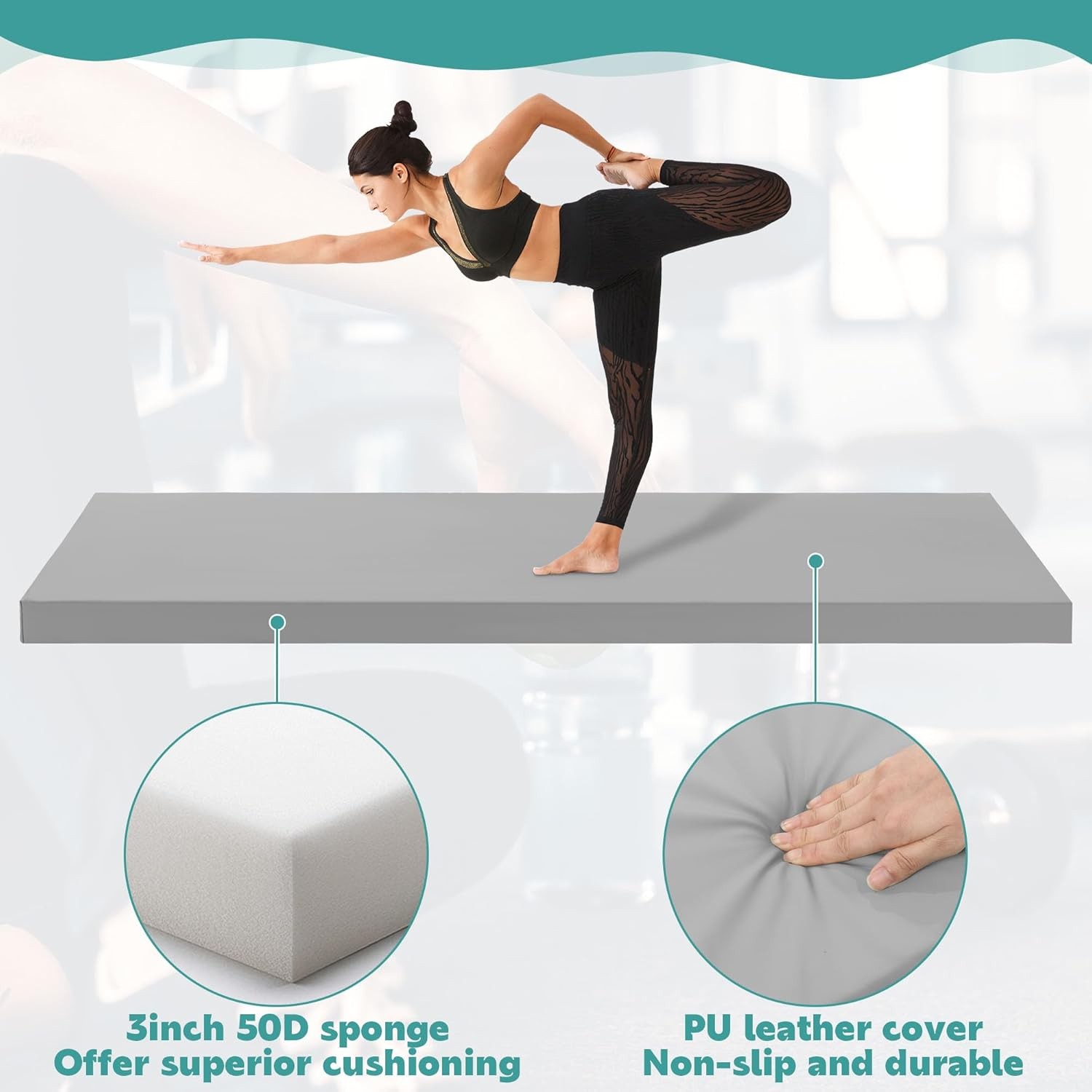 MABOZOO 3 Inch Thick Yoga Mat, Extra Gymnastics Mat With Carrying Gray