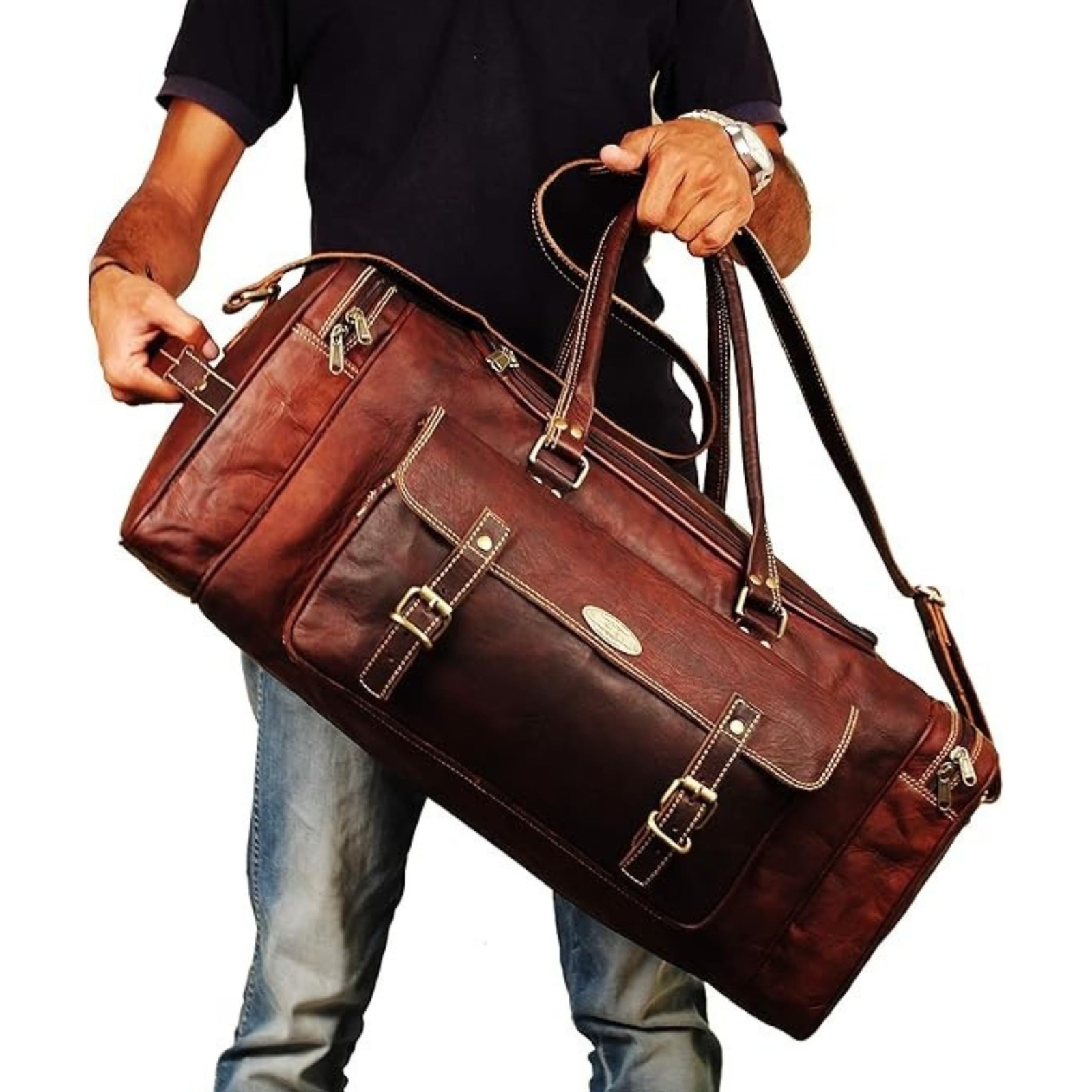 Men’s Gym Sports Overnight Weekender Bag Leather Travel Bags For Me… Fas
