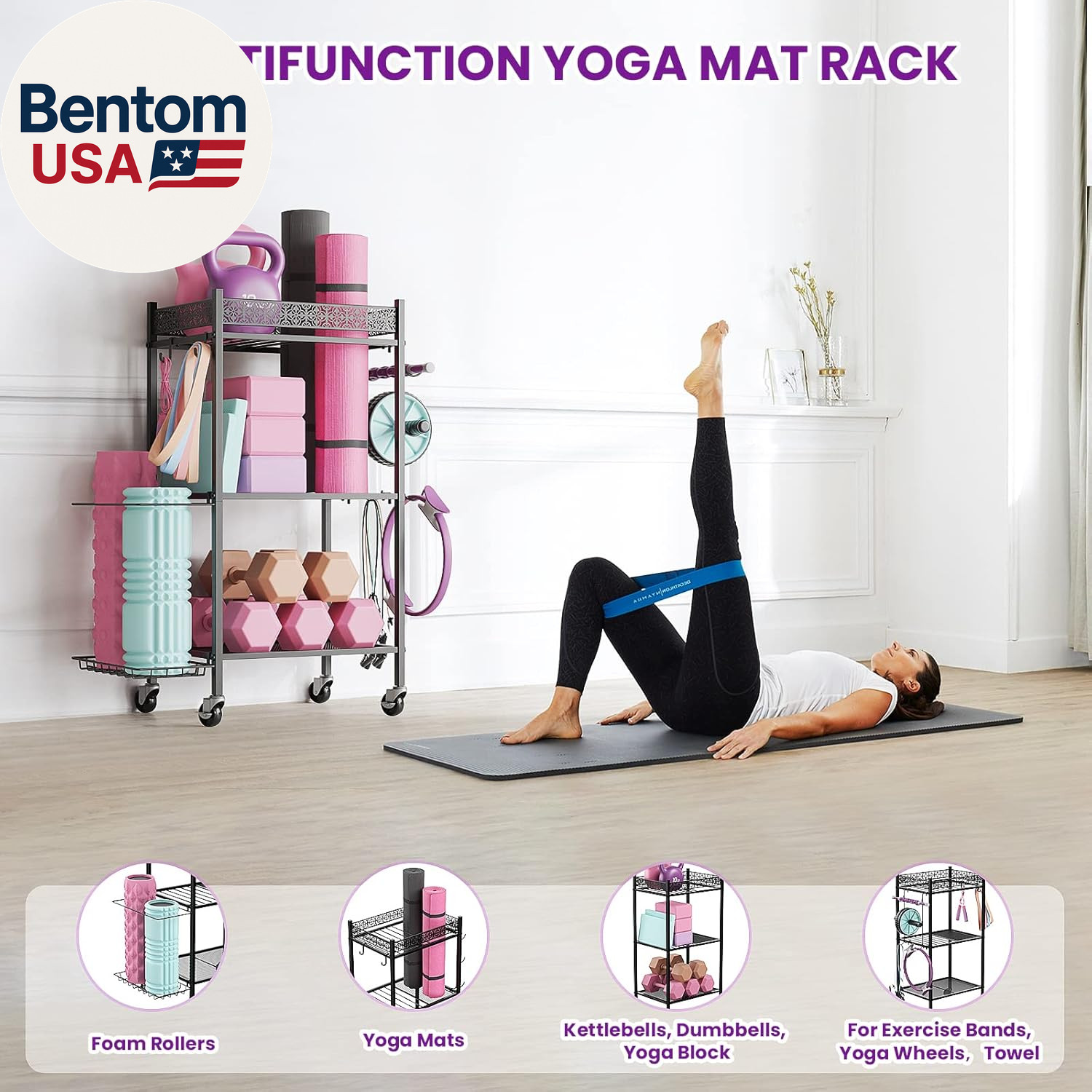 Yoga Mat Storage Rack, Home Gym Storage Rack, Workout Storage for Yoga Mat, Foa