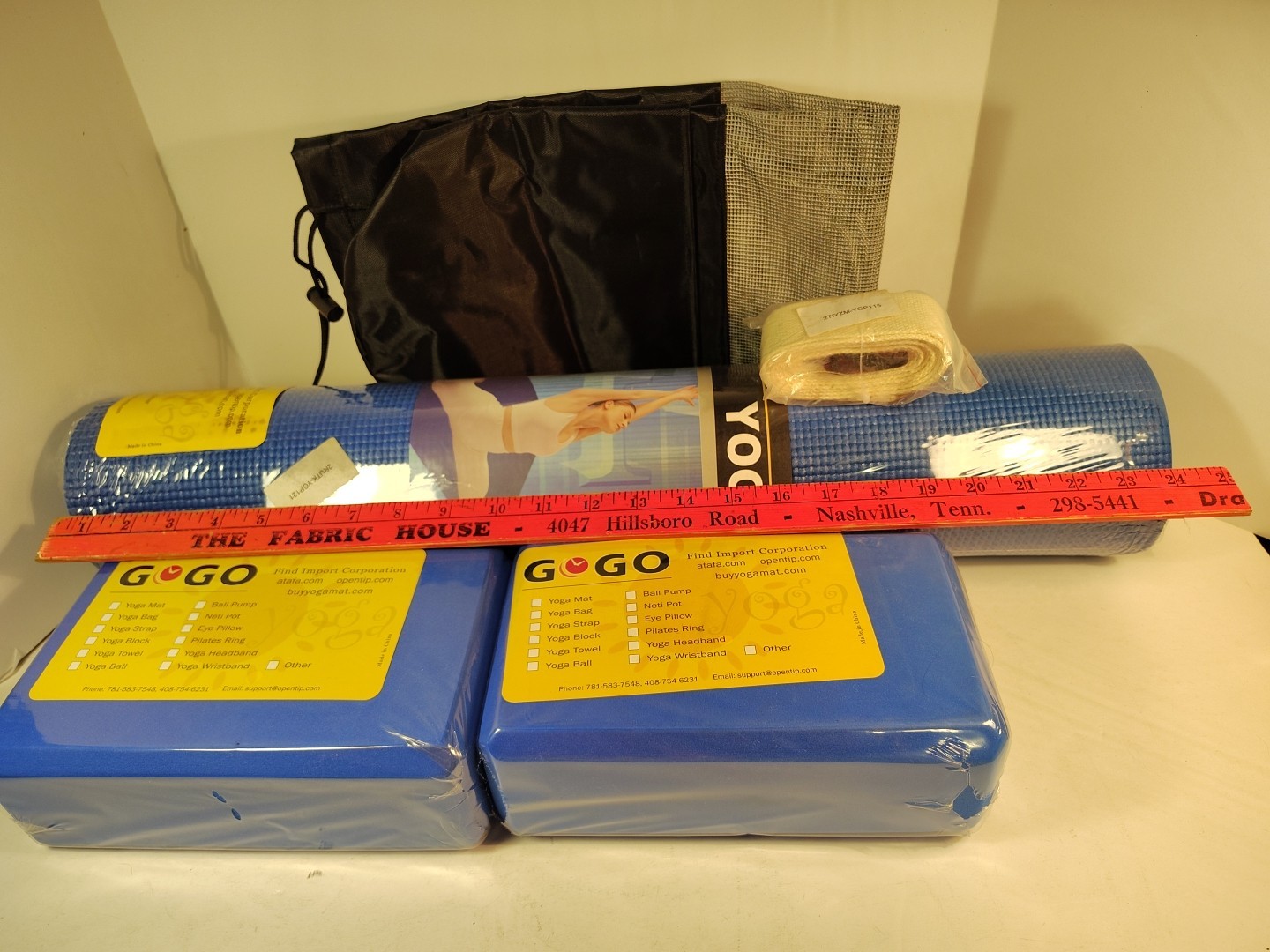 New 5-Piece Yoga Set: Blue Mat, 2 Blocks, Carry Case & Strap Fitness Kit