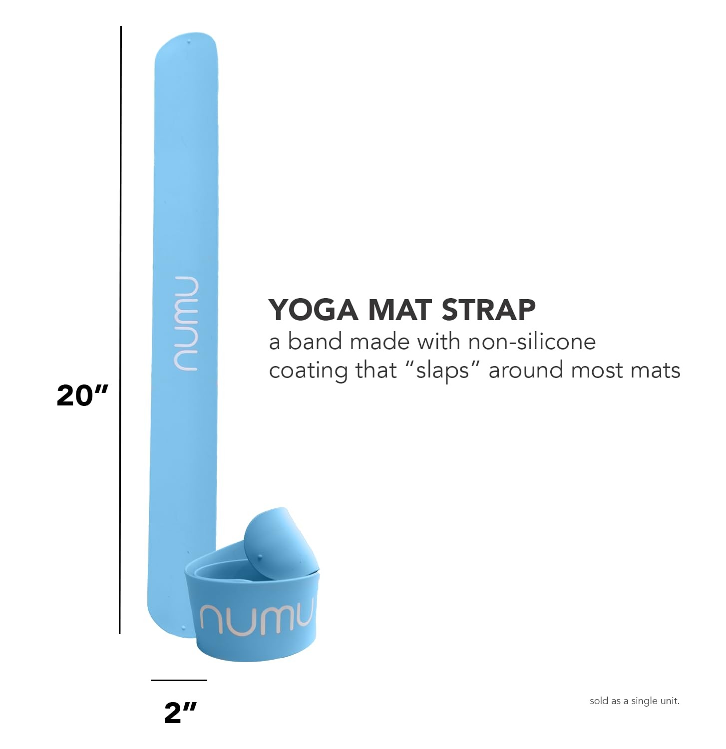 Numu Yoga Mat Strap Slap Band – Easy Snap On to Keep Exercise Small, Blue