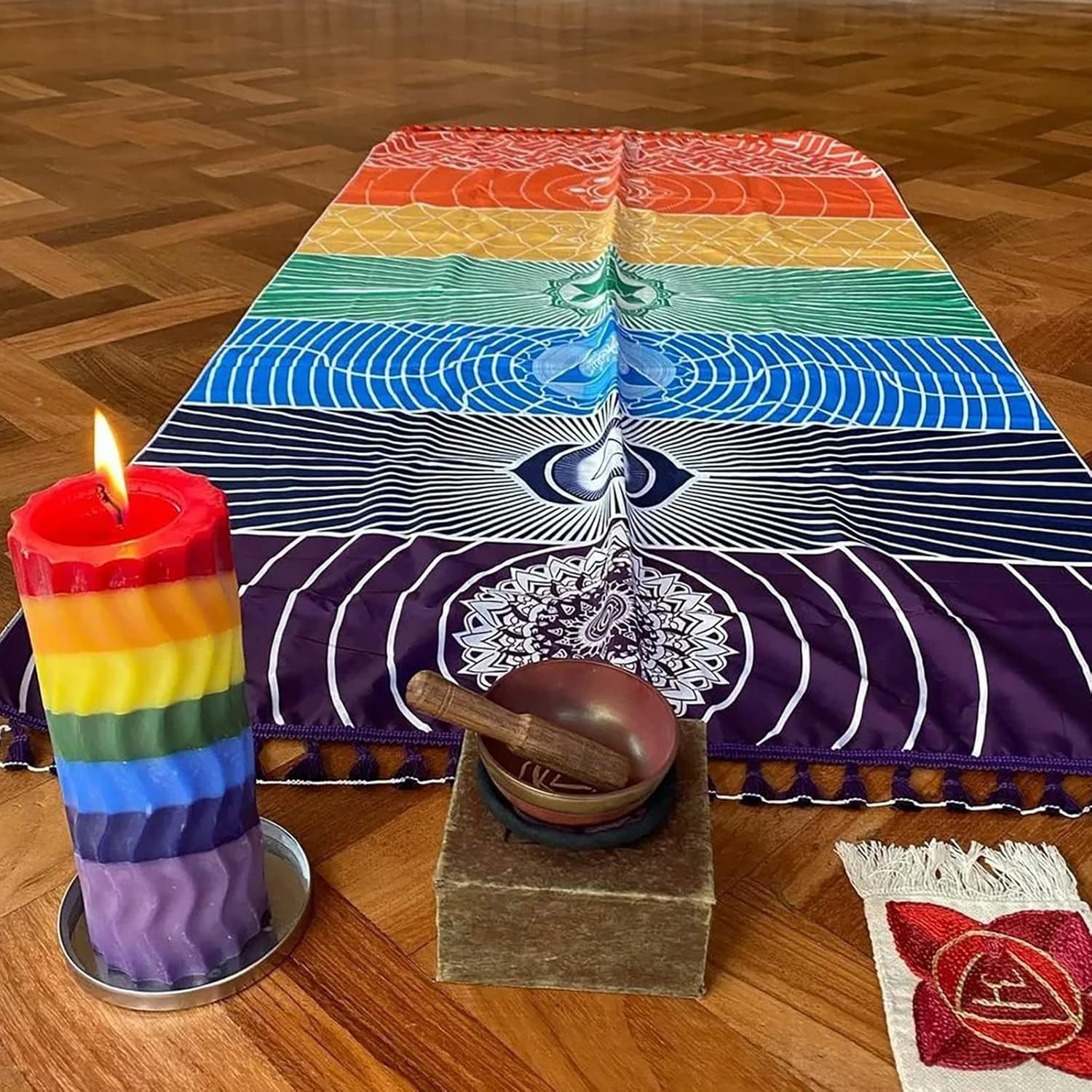 Chakra Rainbow Yoga Mat & Beach Blanket – 59&Prime; Polyester Multifunctional Rug