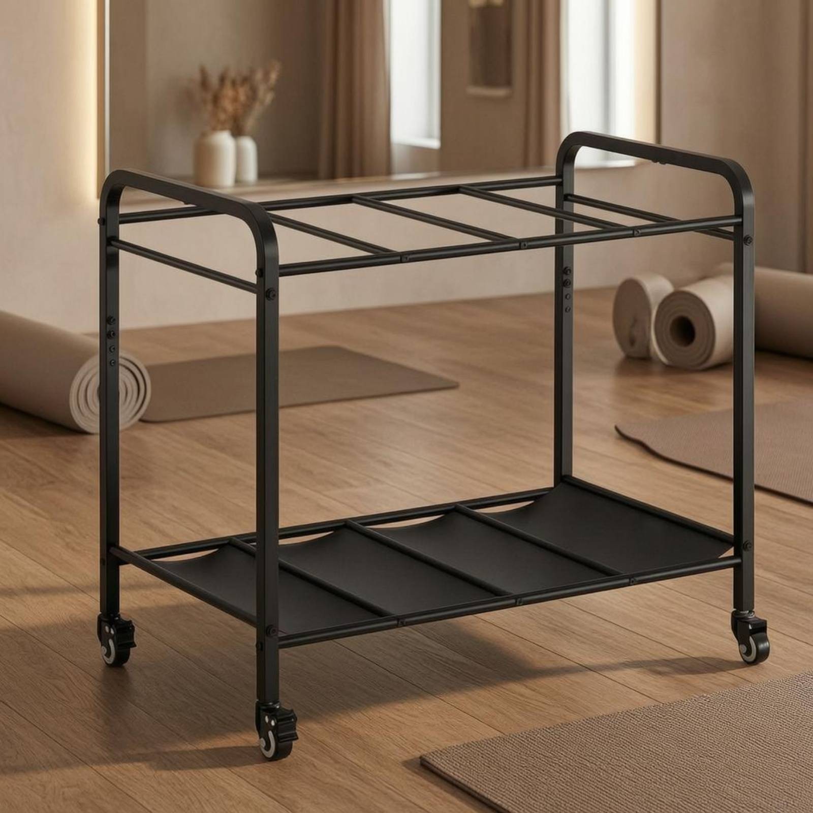 Exercise Mat Storage Rack Freestanding Exercise Gear Organizer with Wheels
