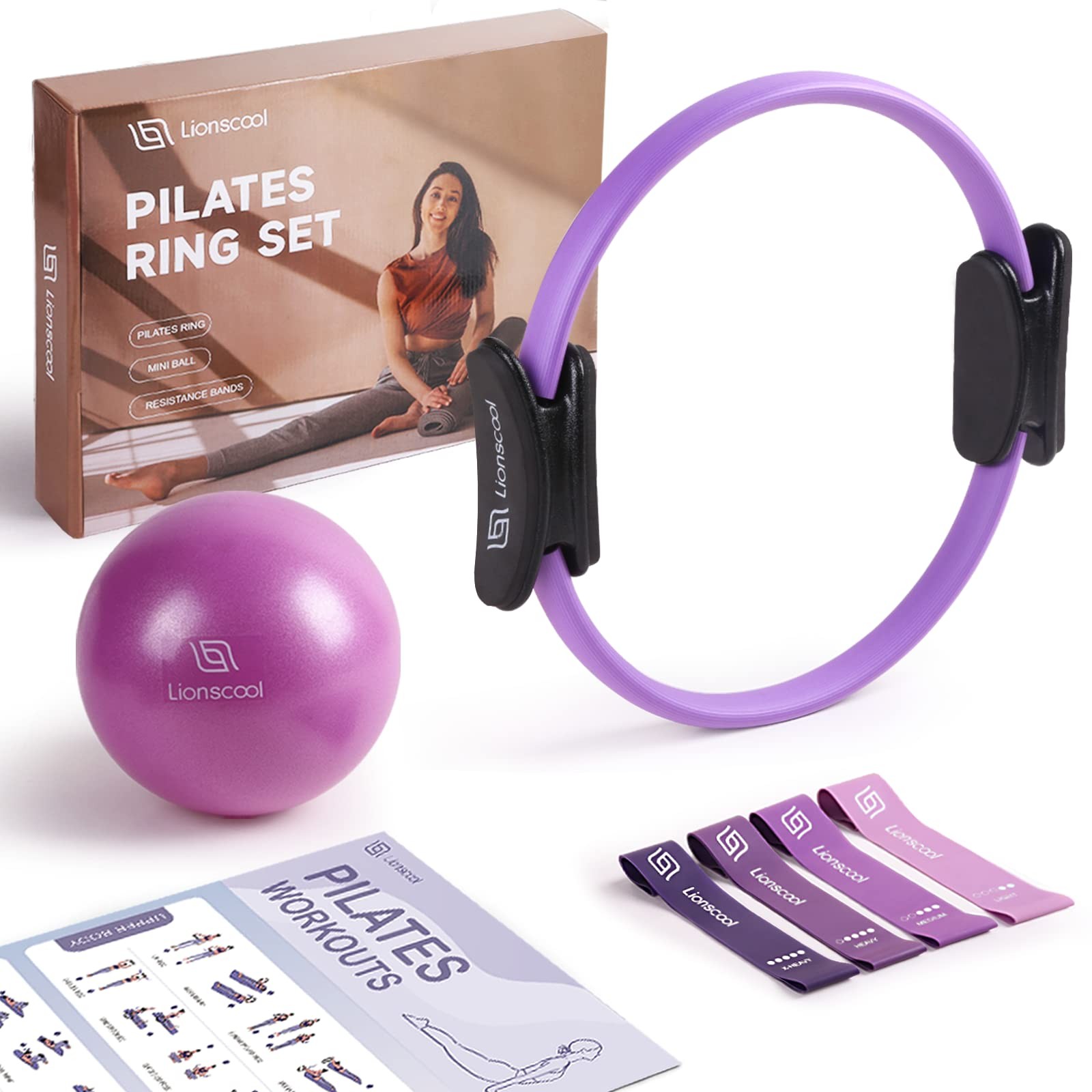 Pilates Ring Set (Purple) – 14&Prime; Anti-Deformation Magic Circle with Padded Han…