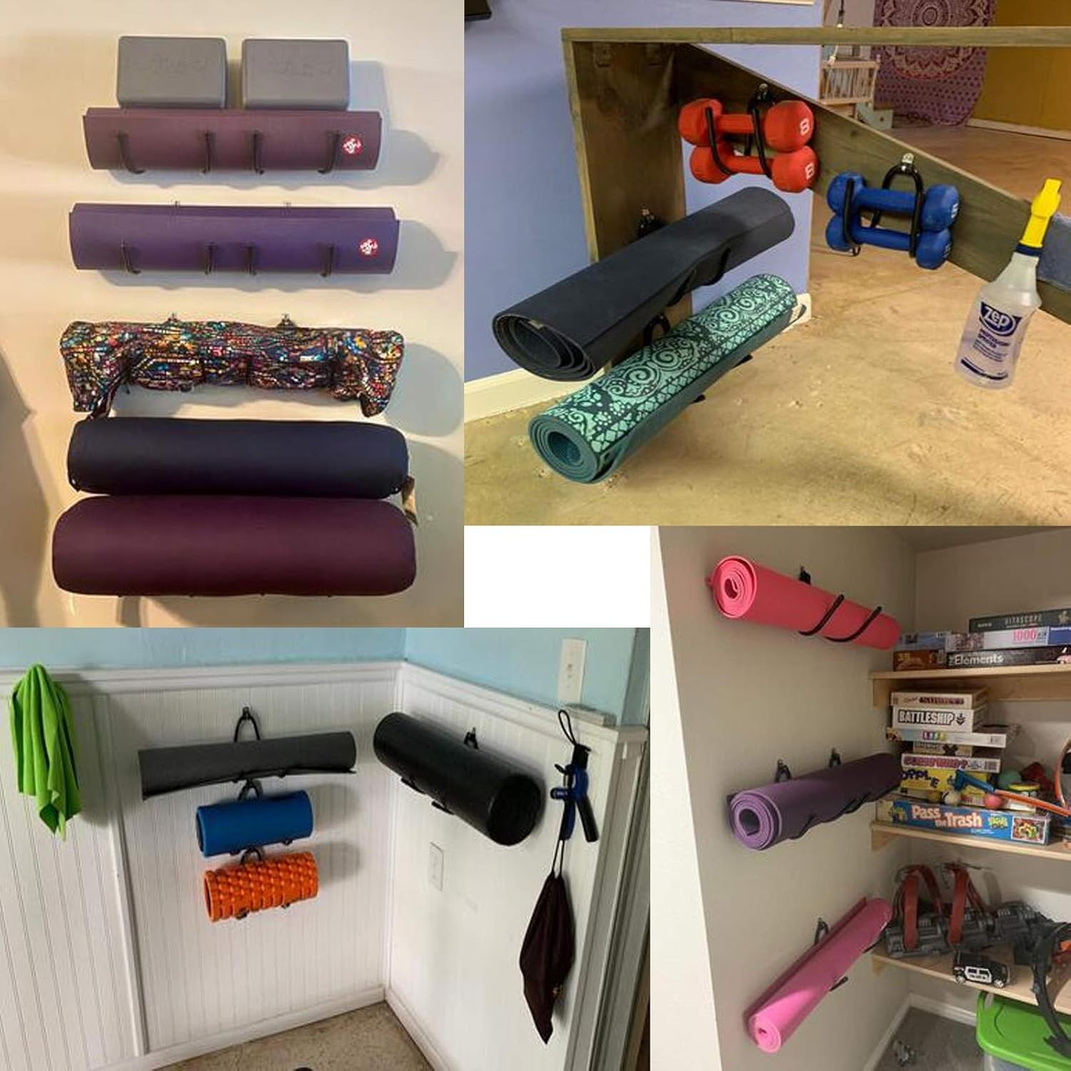 4 Pack Yoga Mat Holder Wall Mount Yoga Mat Foam Rollers Wall Rack Wall Storage M