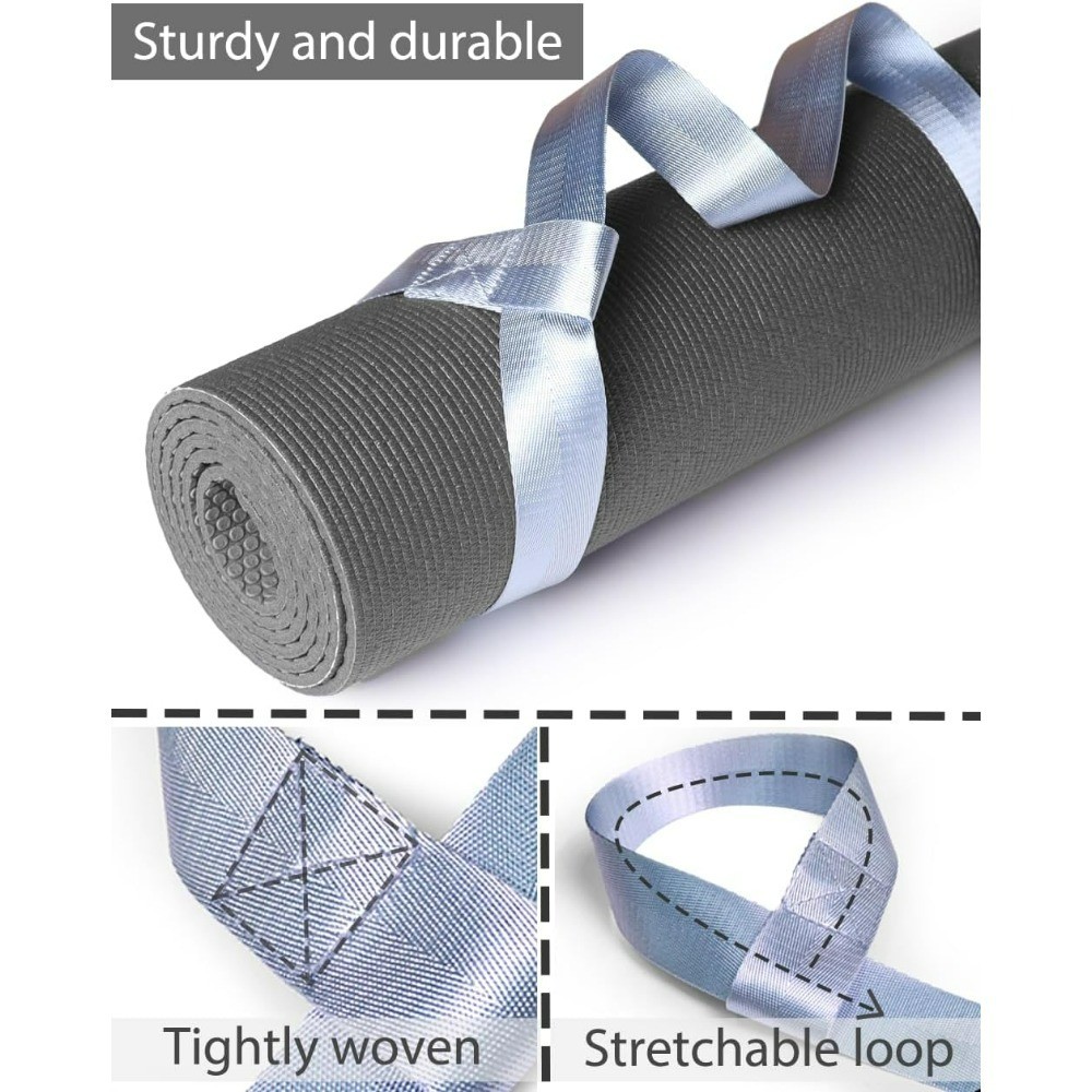 Adjustable Yoga Mat Strap with Carabiner Clip Sky Blue Carrier for Exercise Mats