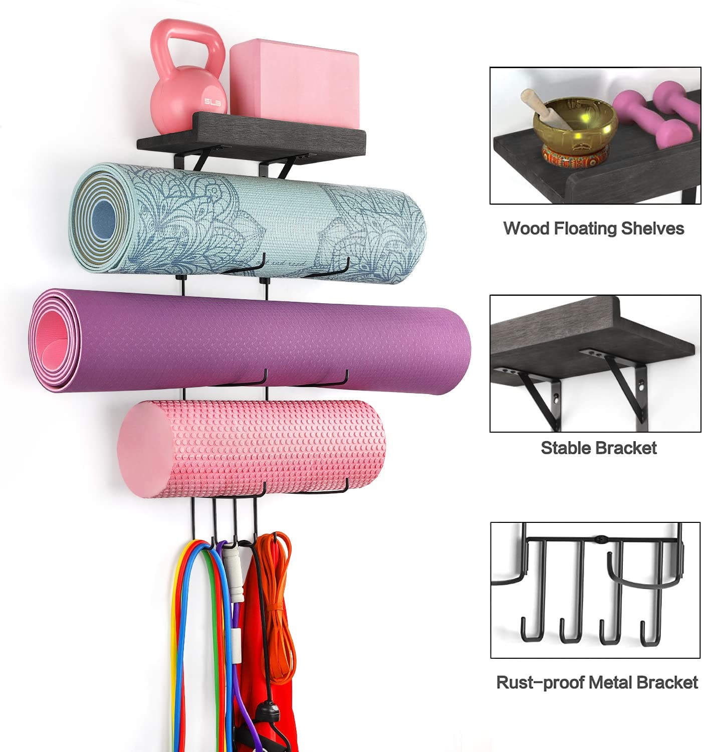 VINAEMO Yoga Mat Holder Accessories Wall Mount Organizer Storage Decor Foam R…