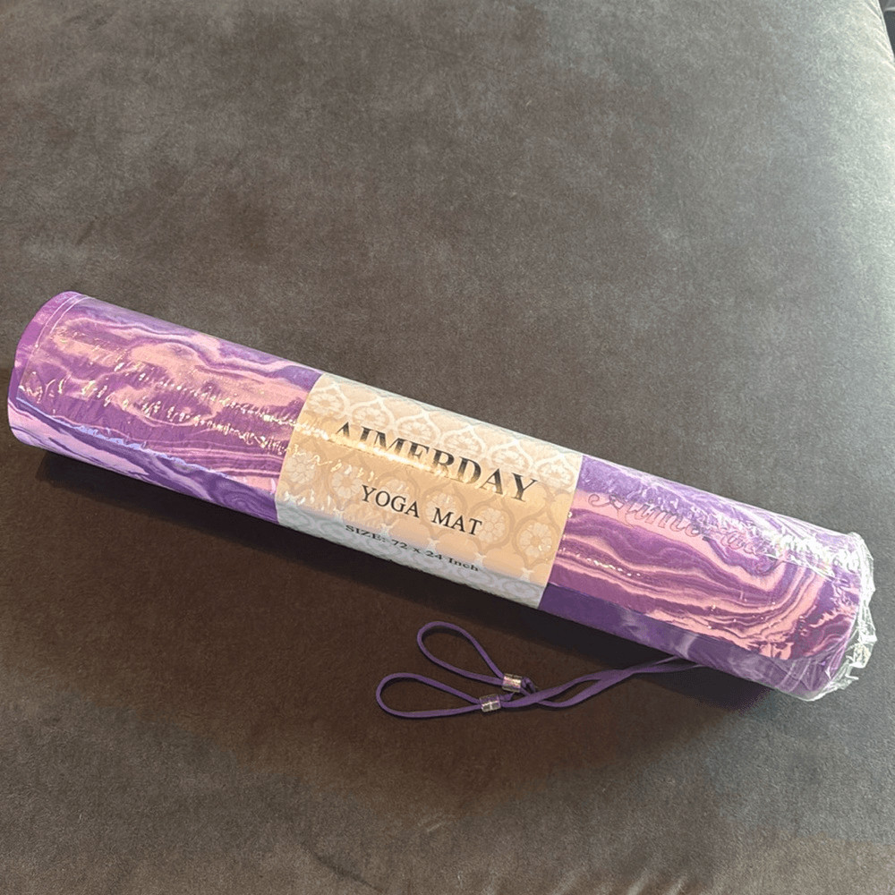 Aimerday Non Slip Yoga Pilates Mat 72”x24” Purple/Pink & Black Carry Strap NEW