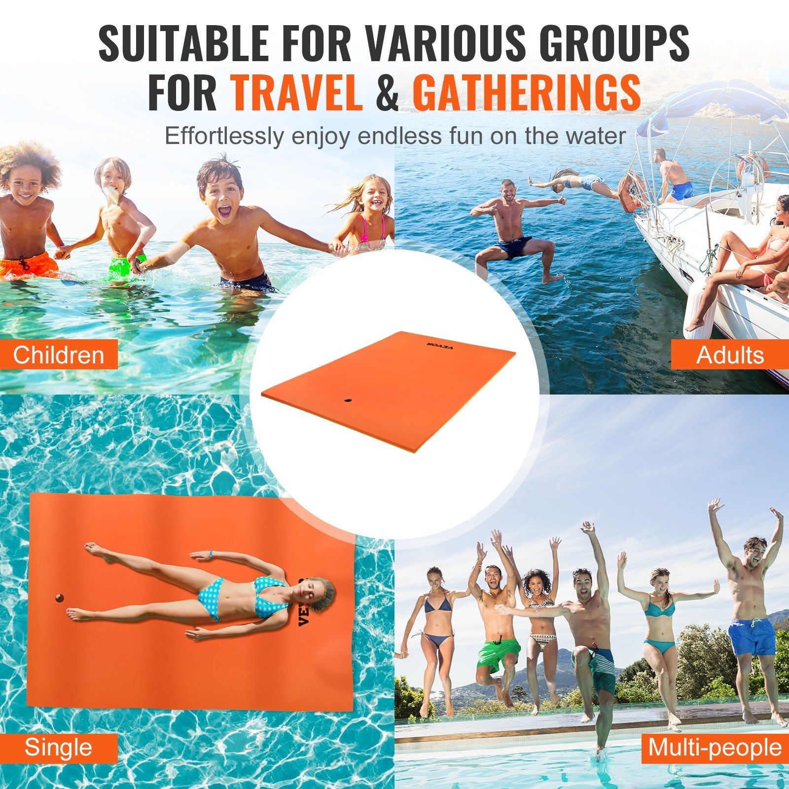 9x6ft Floating Water Mat 3-Layer 1.3in XPE Foam Rock-Skin Abrasion-Resistant