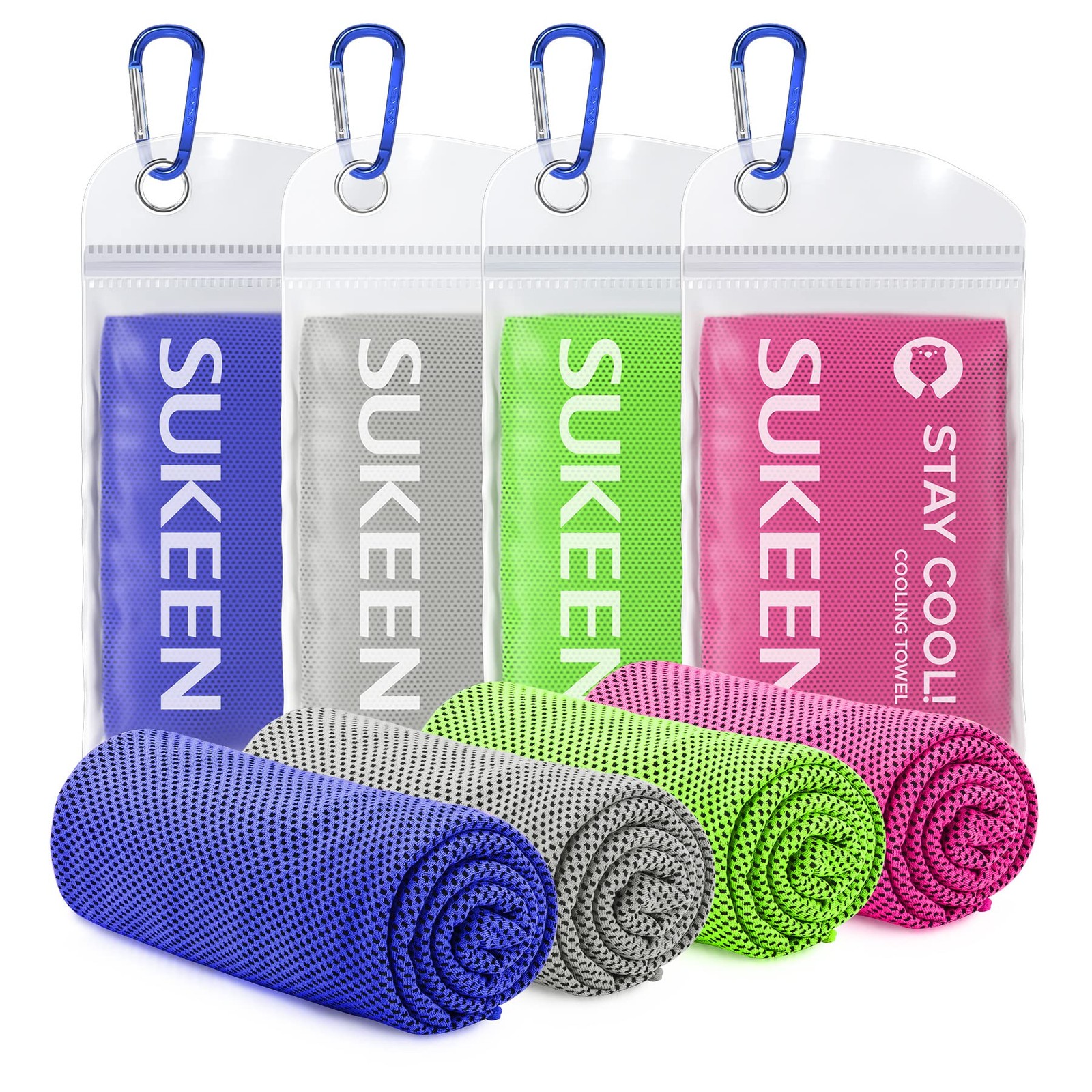 Sukeen Cooling Towel for Neck and Face 40&Prime; x 12&Prime;, Dark Blue/Green/Pink/Grey