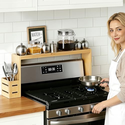 31-inch Bamboo Stove Rack for Above the Hob,Height Bamboo-wood color