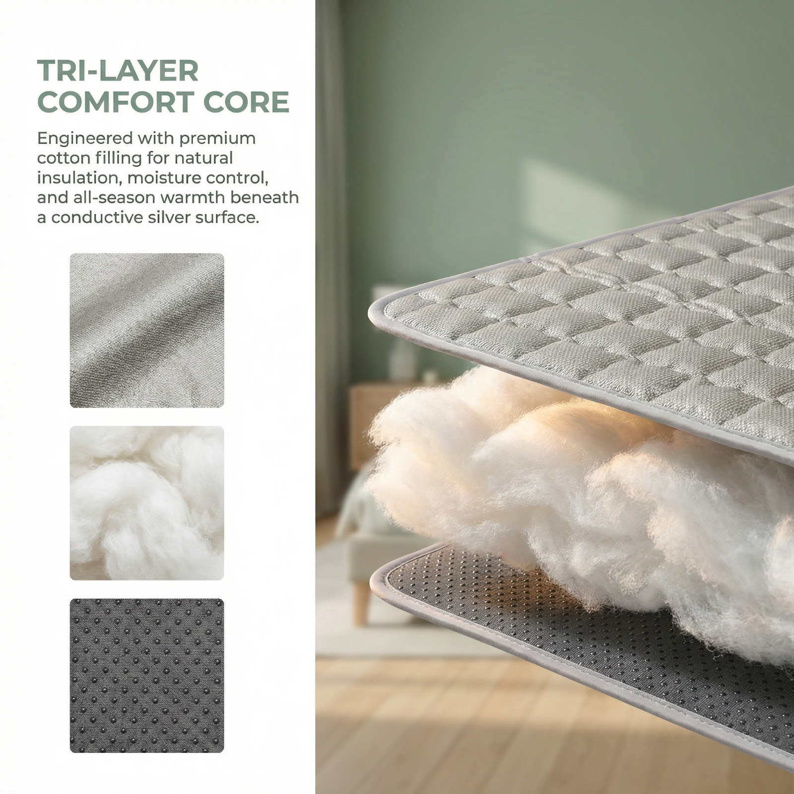 50x70cm Silver Therapy Pad Non-Slip Backing Comfortable Fast Sleep EMF Protect