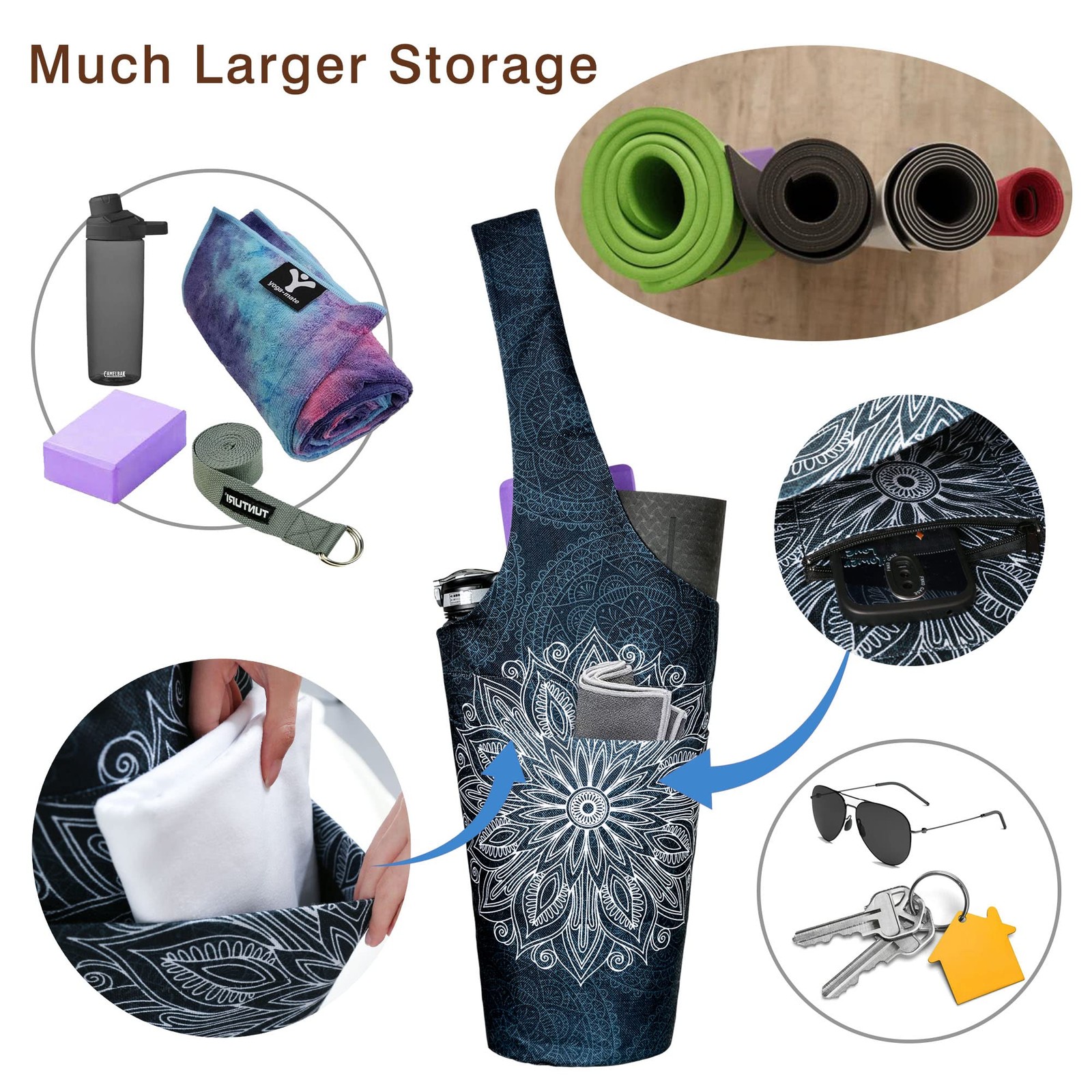 Yoga Mat Bag – Long Tote with Pockets – Holds More Yoga Accessories – Yoga Ba…