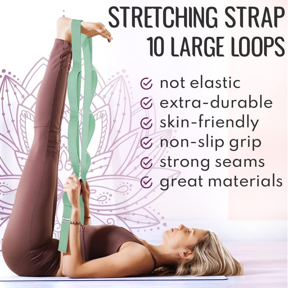 [NEW 2023] Yoga Stretching Strap 10 Loops Non-Elastic Strap – Home Workout St…
