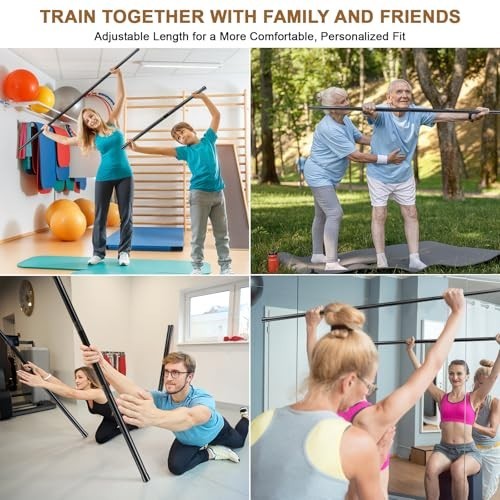 Yoga Stretching Stick Set 5ft Adjustable Black Non-Slip Ends