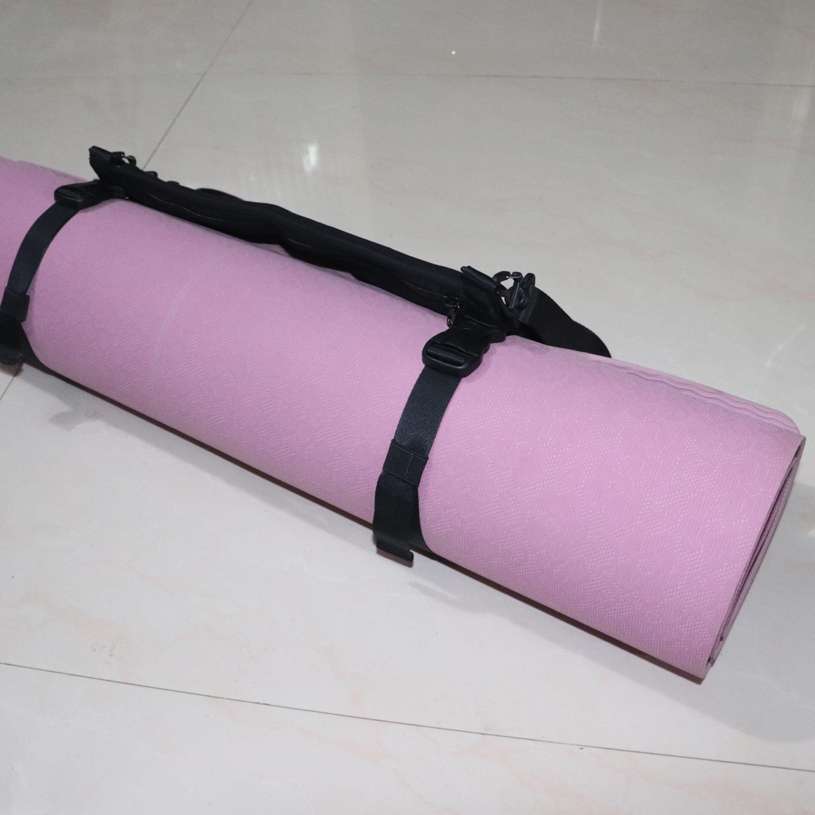 Yoga Mat Carrier Strap Shoulder Bag with Large Compartment Zipper Pocket, Black