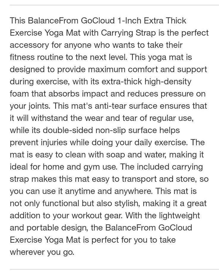 BALANCEFROM GOCLOUD 71 »X24 » 1 INCH EXTRA THICK EXERCISE YOGA MAT W STRAP BLUE