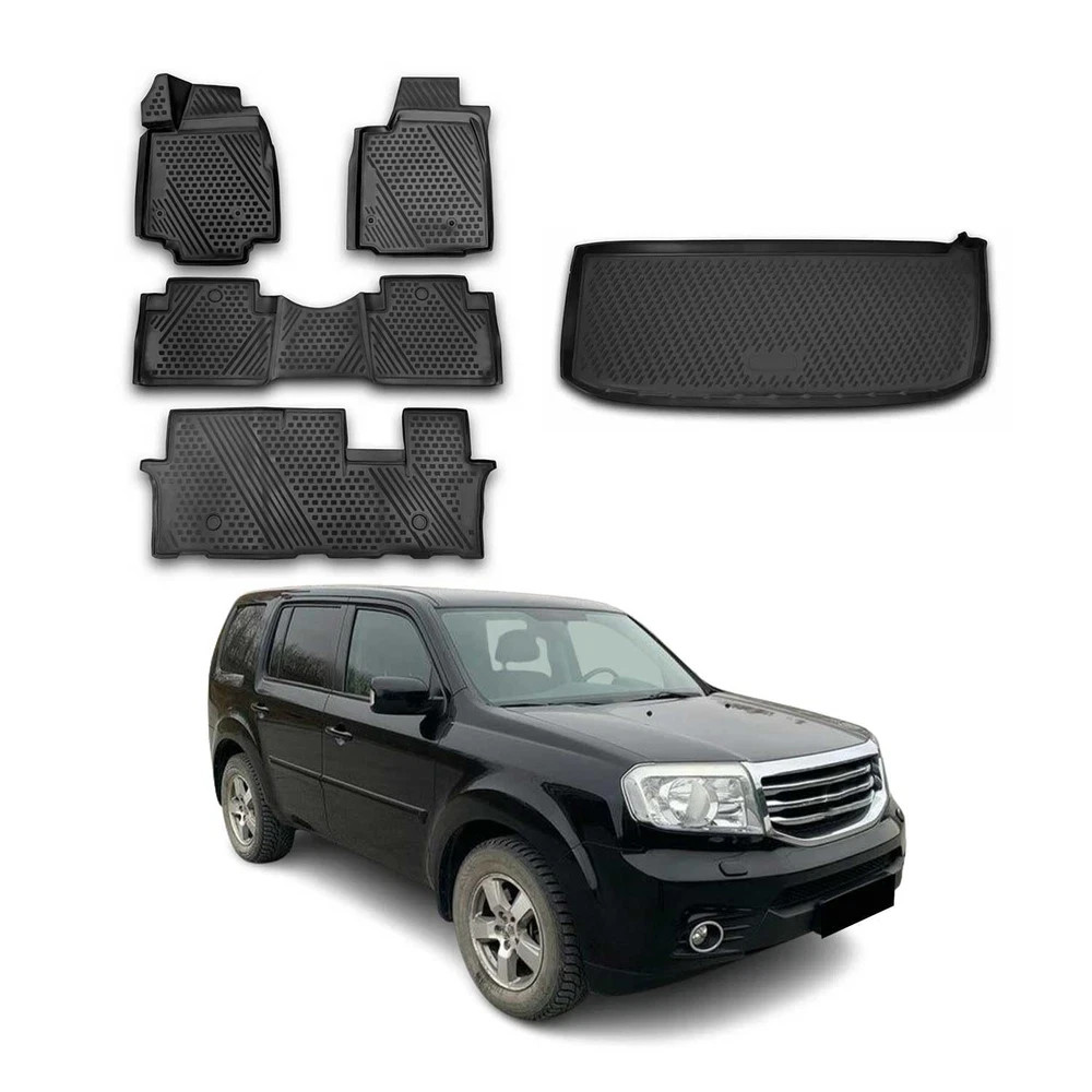 OMAC Custom Floor Mats & Cargo Liners for Honda Pilot 2009-2015 Black 5 Pcs