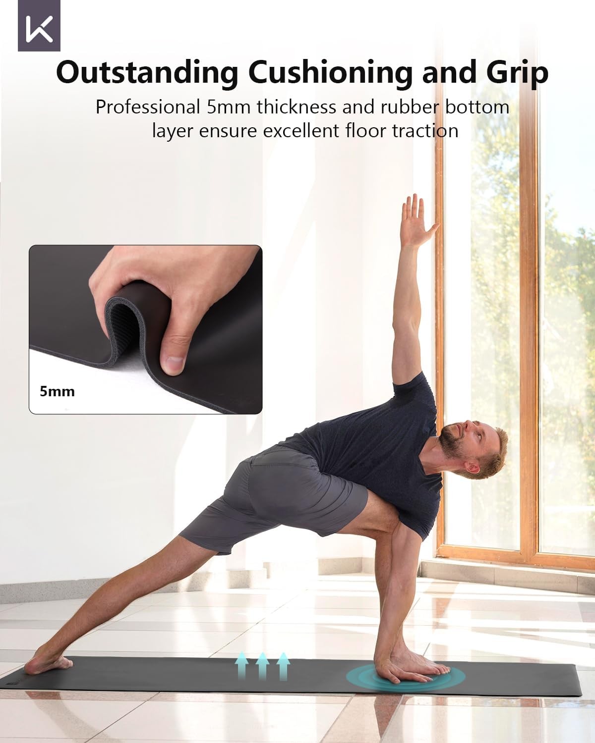 Yoga Mat Non Slip – PU & Natural Rubber Professional Exercise Mat for Women M…