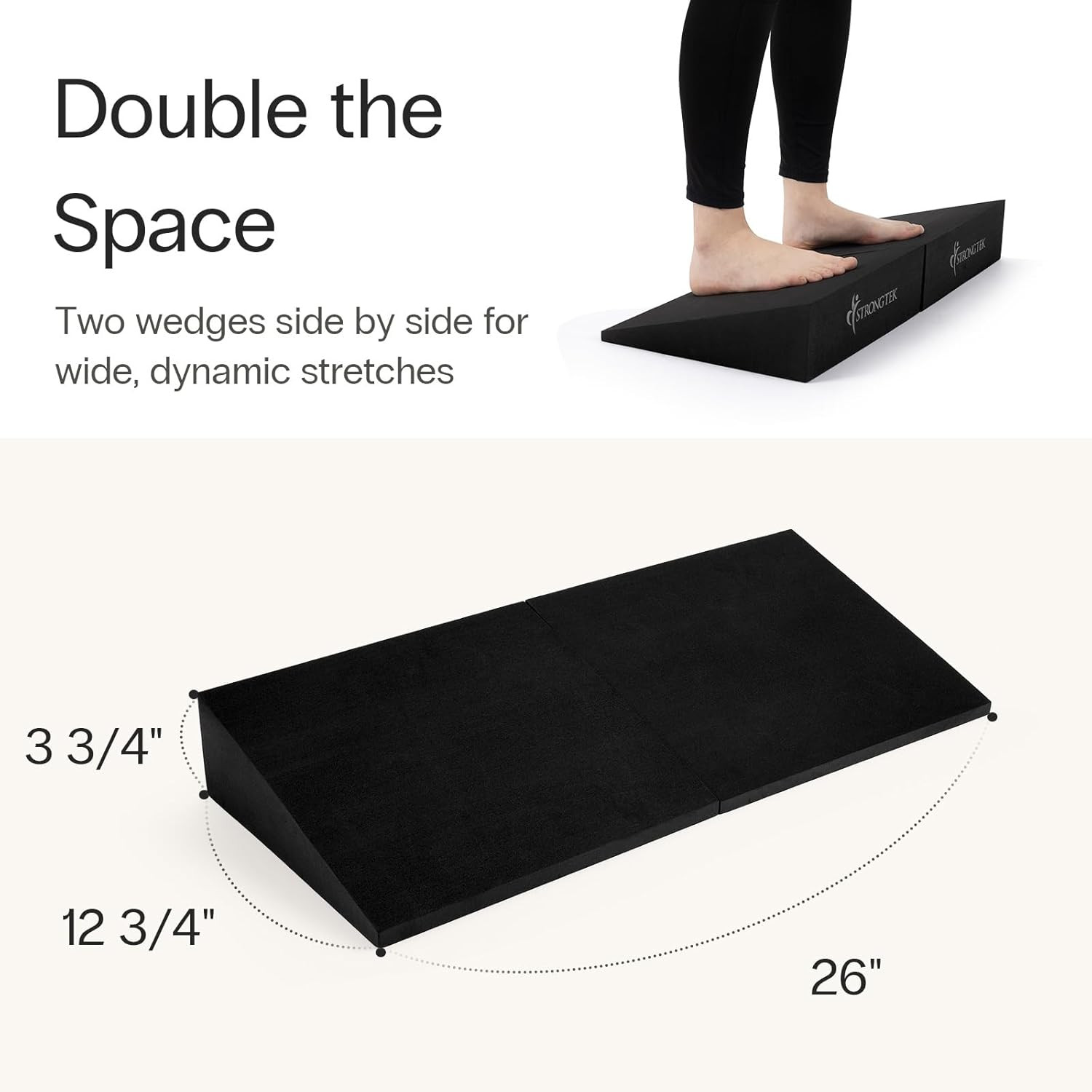 XL Foam Yoga Wedge Blocks, Black, Set of 2, 16.5° Incline, 13&Prime; × 12.75&Prime; × 3.75&Prime;,