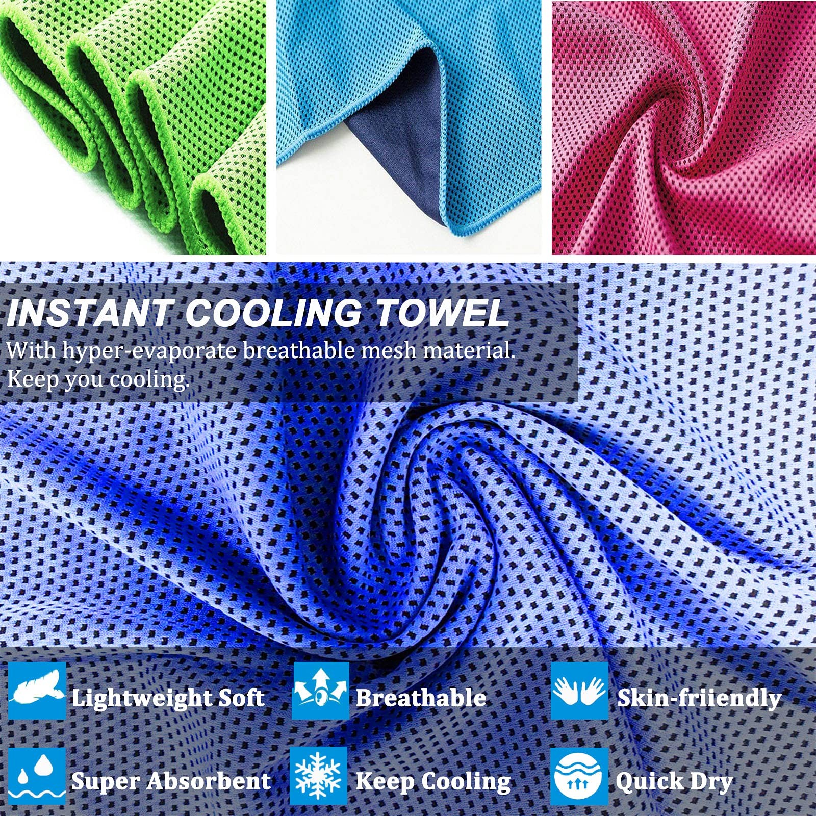 YQXCC Cooling Towels | 4 Pack 47&Prime;x12&Prime;, Dark Blue/Dark Gray/Rose Red/Green