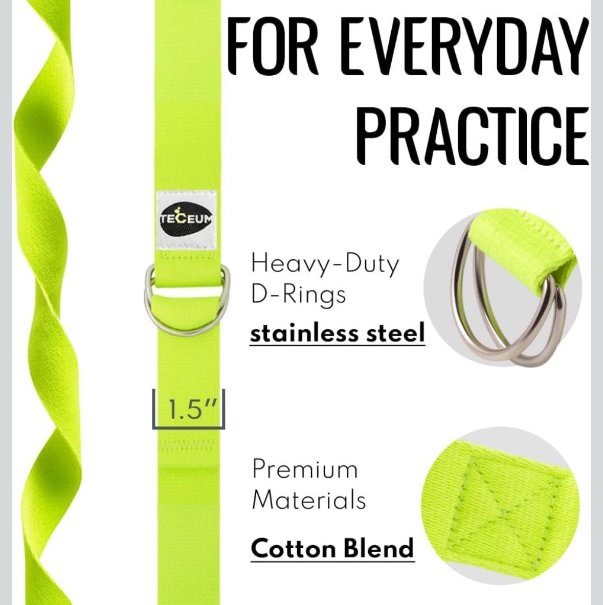 TECEUM Yoga Strap & Mat Strap – 2 IN 1 – Cotton – 10 ft..