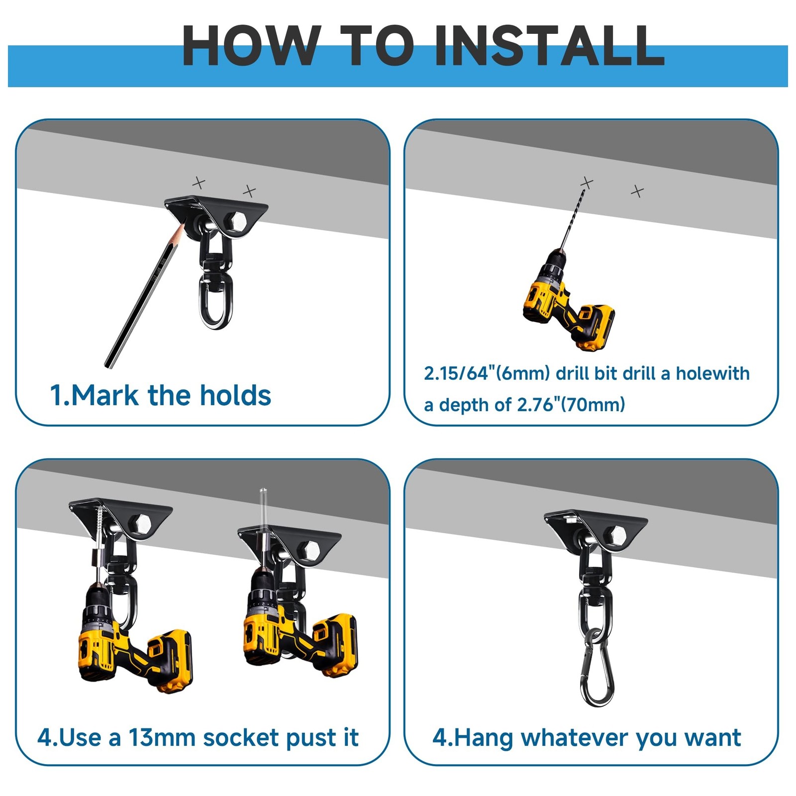 360°Rotating Hammock Hanging Kit – Heavy Duty Hanging Hooks for Swing Hangi