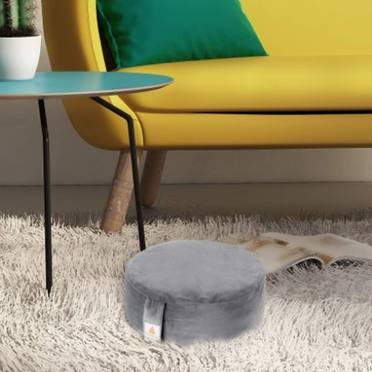 Round Velvet Meditation Pillow D=13&Prime;/16&Prime; H=5.5&Prime; Yoga Bolster 16&Prime;×16&Prime; Black