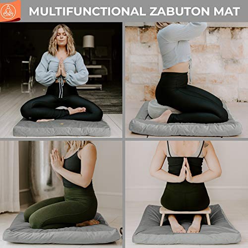 Zabuton Meditation Mat (32&Prime;x32&Prime;x3&Prime;), Premium Velvet Cover w 100% Cotton Grey
